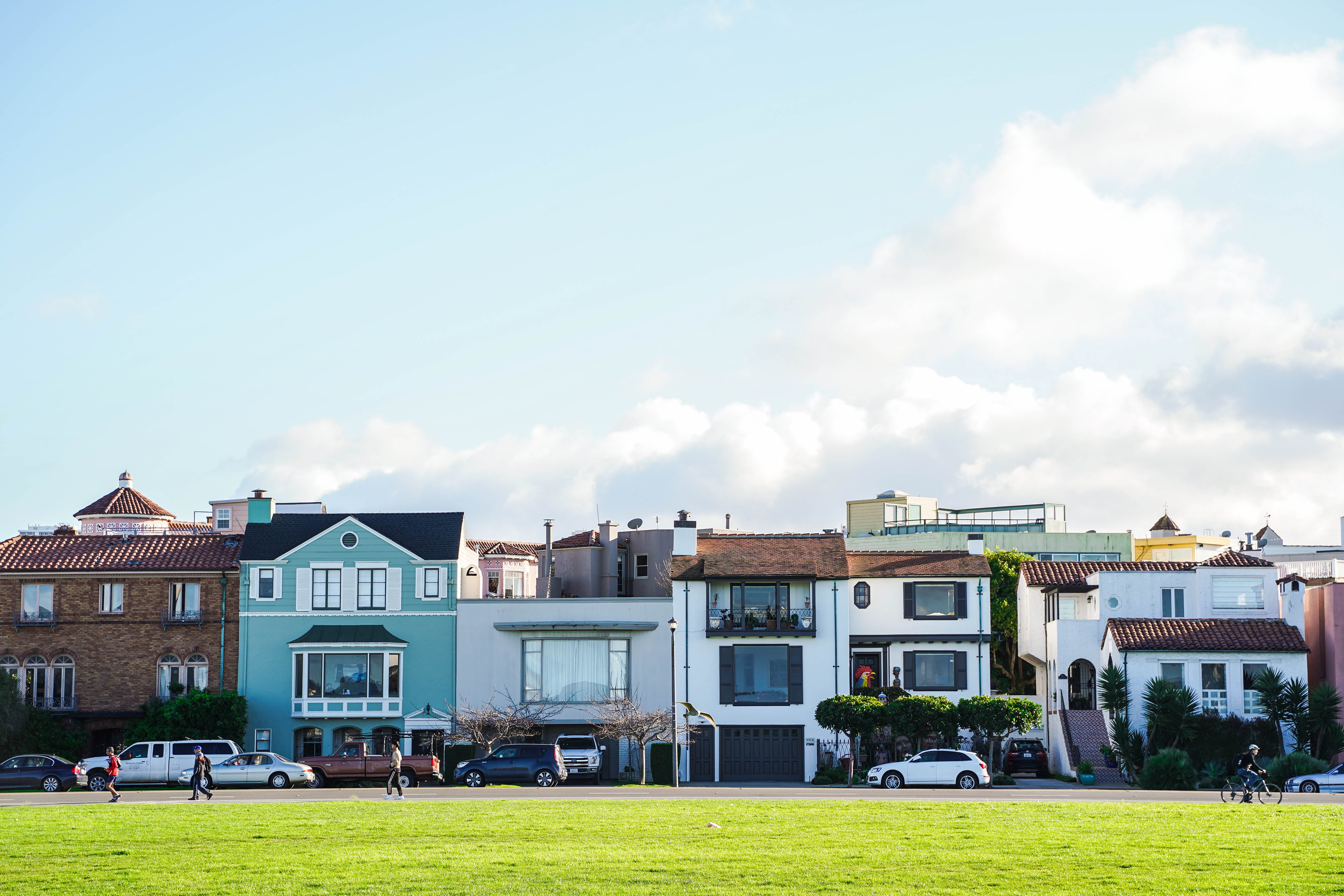 person, residential district, human, cars, 5K, houses, architecture, neighborhood, apartment, san francisco, wheel, mode of transportation, building, road, HD Wallpaper