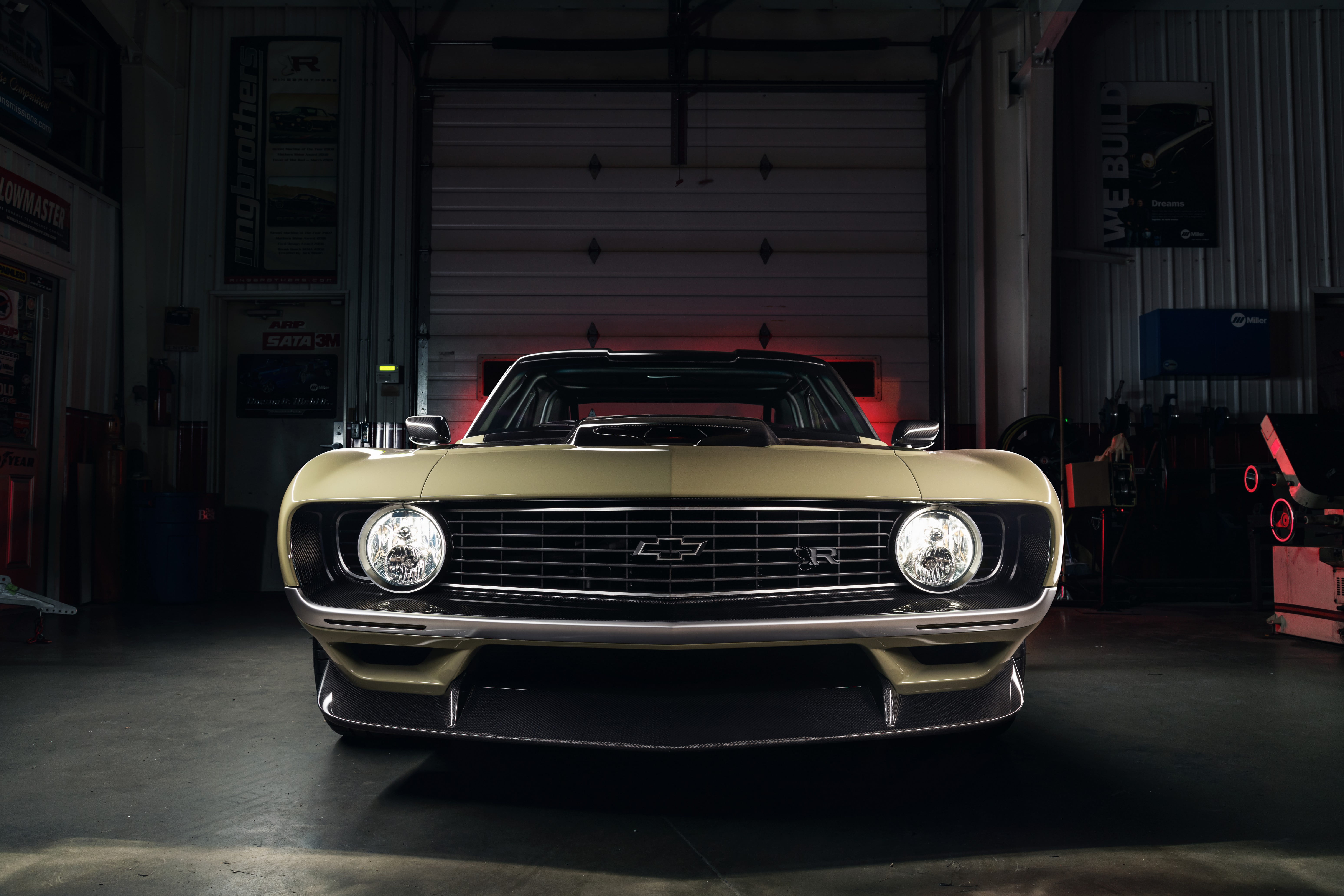 Wide Body Kit, Classic car, Chevrolet Camaro, Sports car, Garage, Lights, Icon, Camaro, The hood, Grille, 5K, 1969, Chevrolet, Valkyrja by RingBrothers (2019), HD Wallpaper