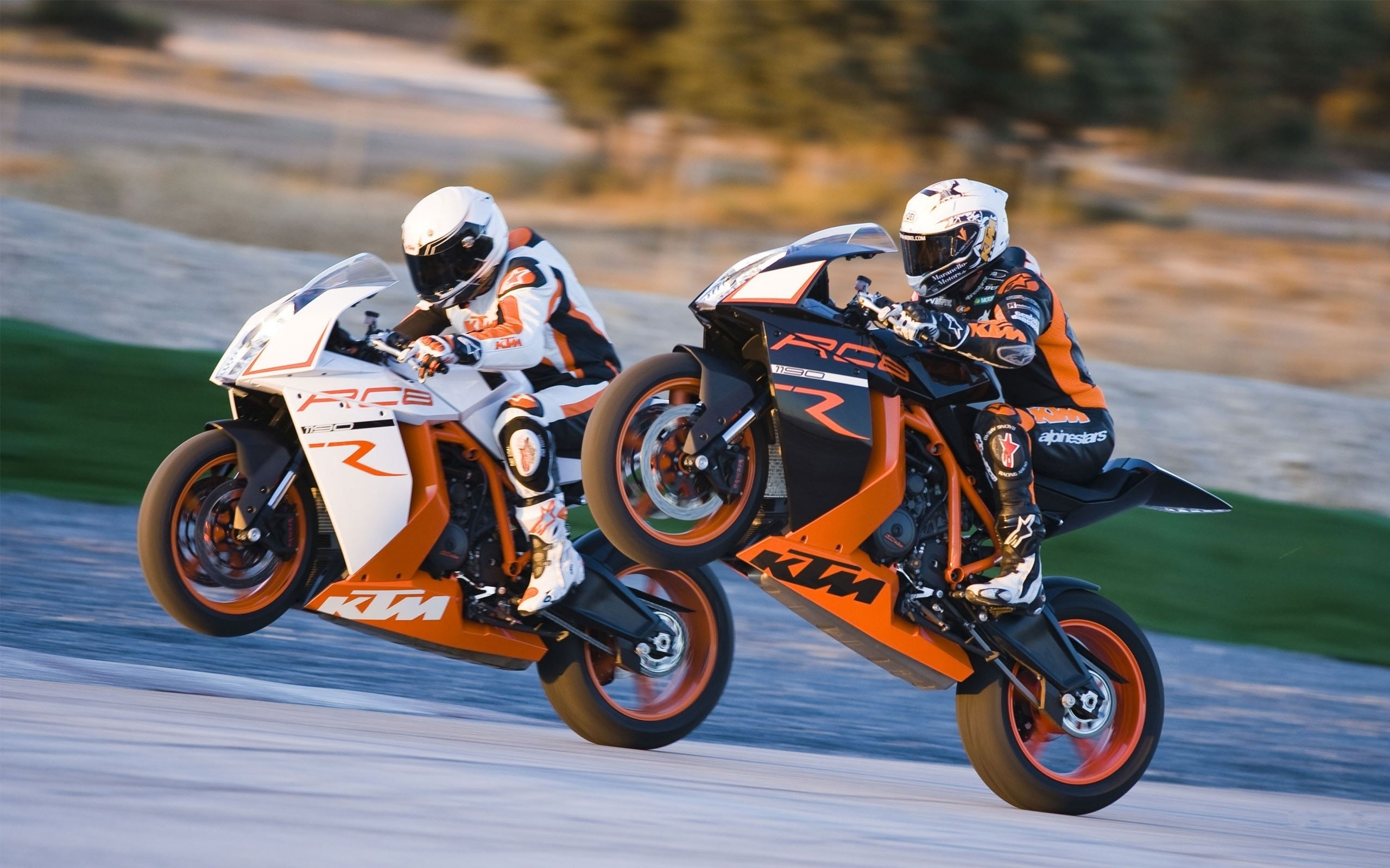 mode of transportation, real people, headwear, motorcycle racing, riding, land vehicle, lifestyles, KTM, motion, speed, sports race, two, white, helmet, HD Wallpaper