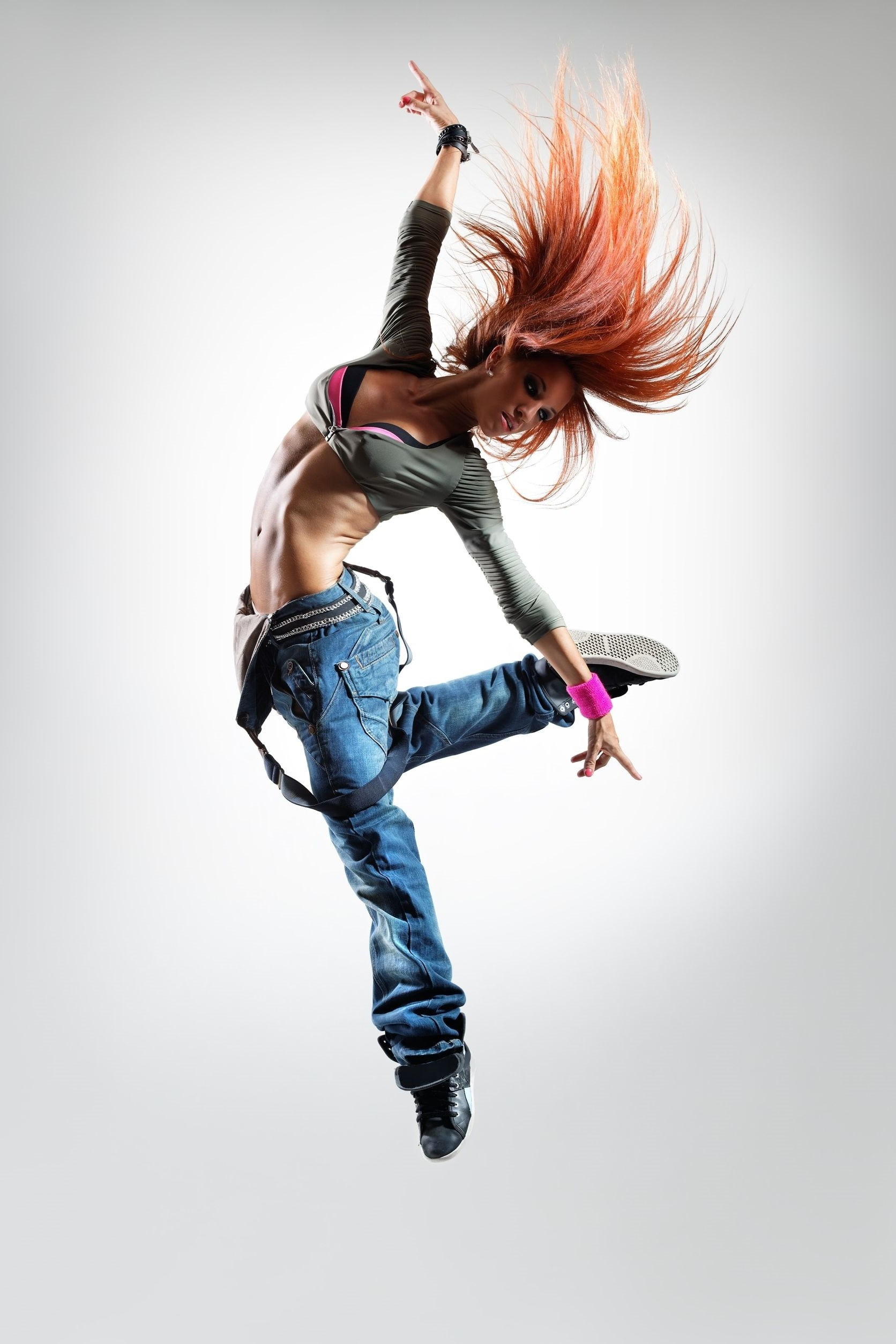 full length, mid-air, indoors, rock music, Portrait Display, excitement, vitality, freedom, Jumping, 1080P, fashion, hairstyle, emotion, casual clothing, Phone HD Wallpaper