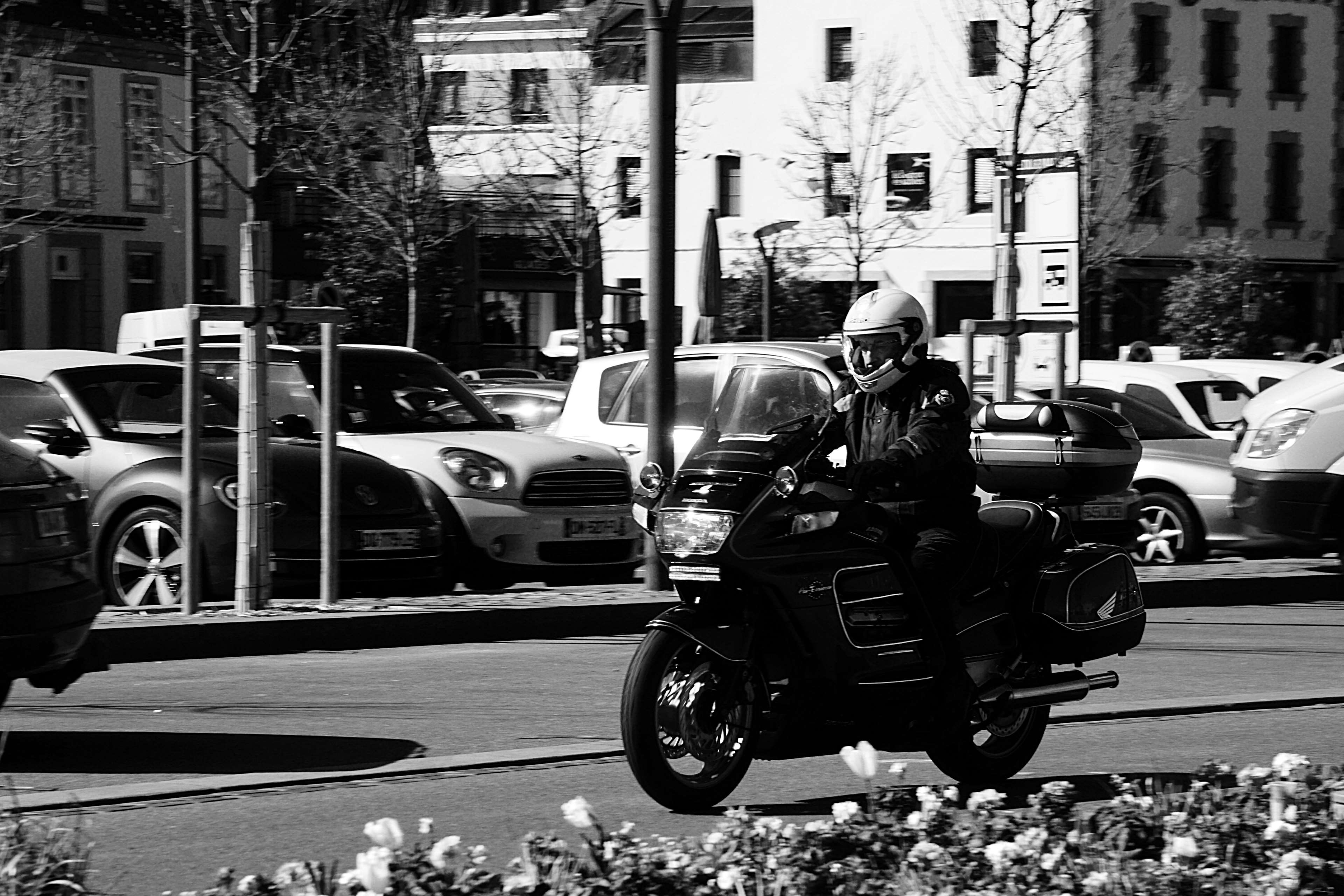 land vehicle, scooter, city life, building exterior, transport, motorcycle, car, transportation, city street, riding, mode of transportation, moto, city, HD Wallpaper