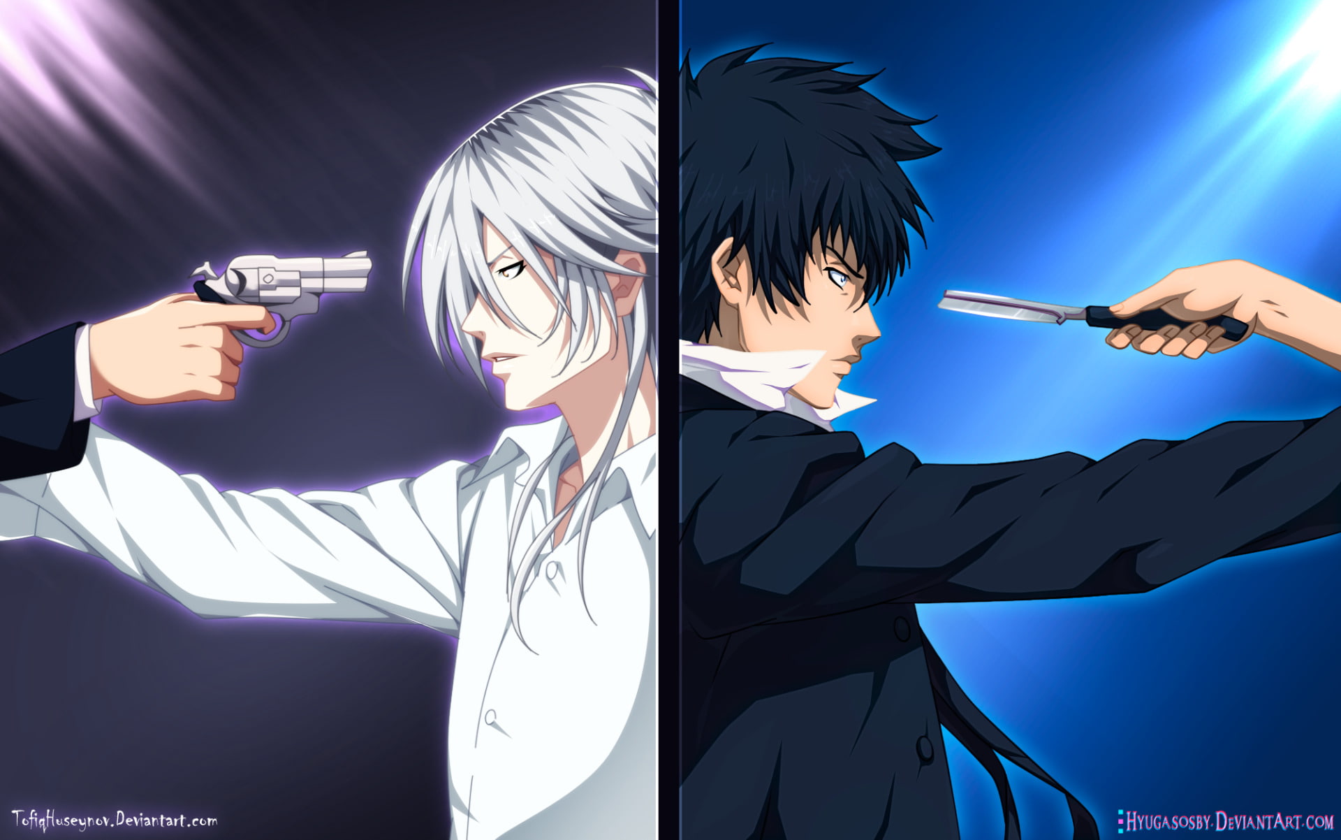 portrait, Anime, blue, sunlight, Knife, White Hair, young men, expertise, 1080P, Psycho-Pass, arts culture and entertainment, hairstyle, one person, Shougo Makishima, HD Wallpaper