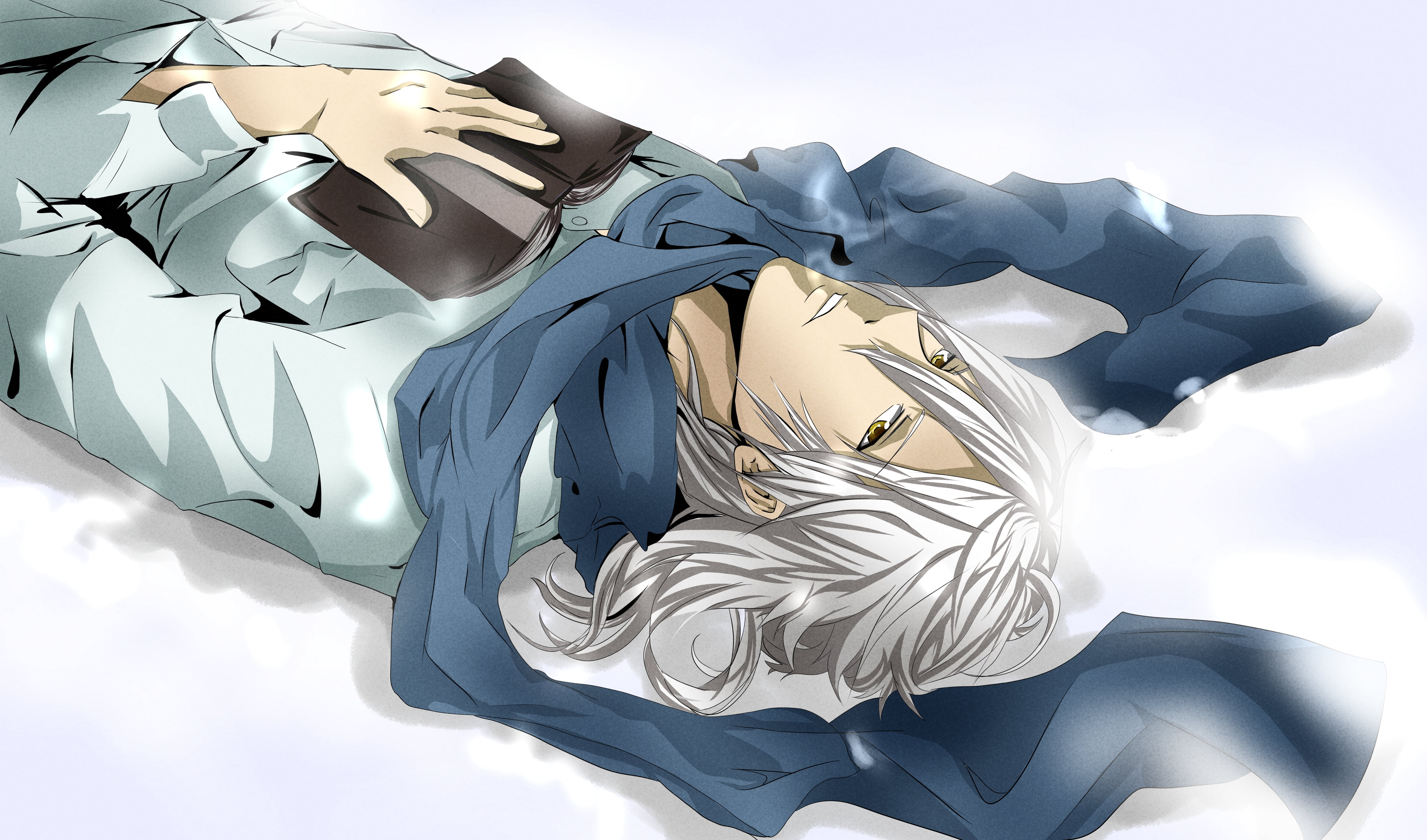 representation, scarf, 4K, blue, haired, anime, close-up, computer Graphic, craft, nature, book, sky, environment, Makishima Shougo, cloud - sky, outdoors, HD Wallpaper