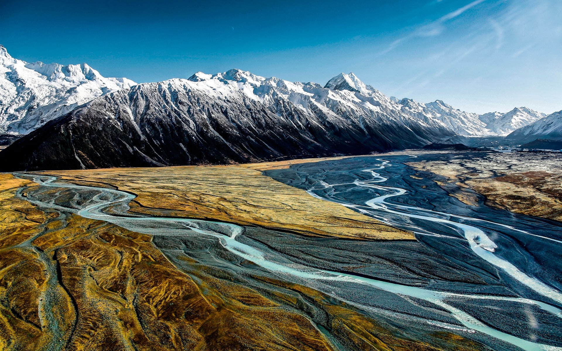 River, Aoraki, New, mount, 1080P, Valley, range, Zealand, Mountains, mountain, Hooker, Cook, snow, capped, HD Wallpaper