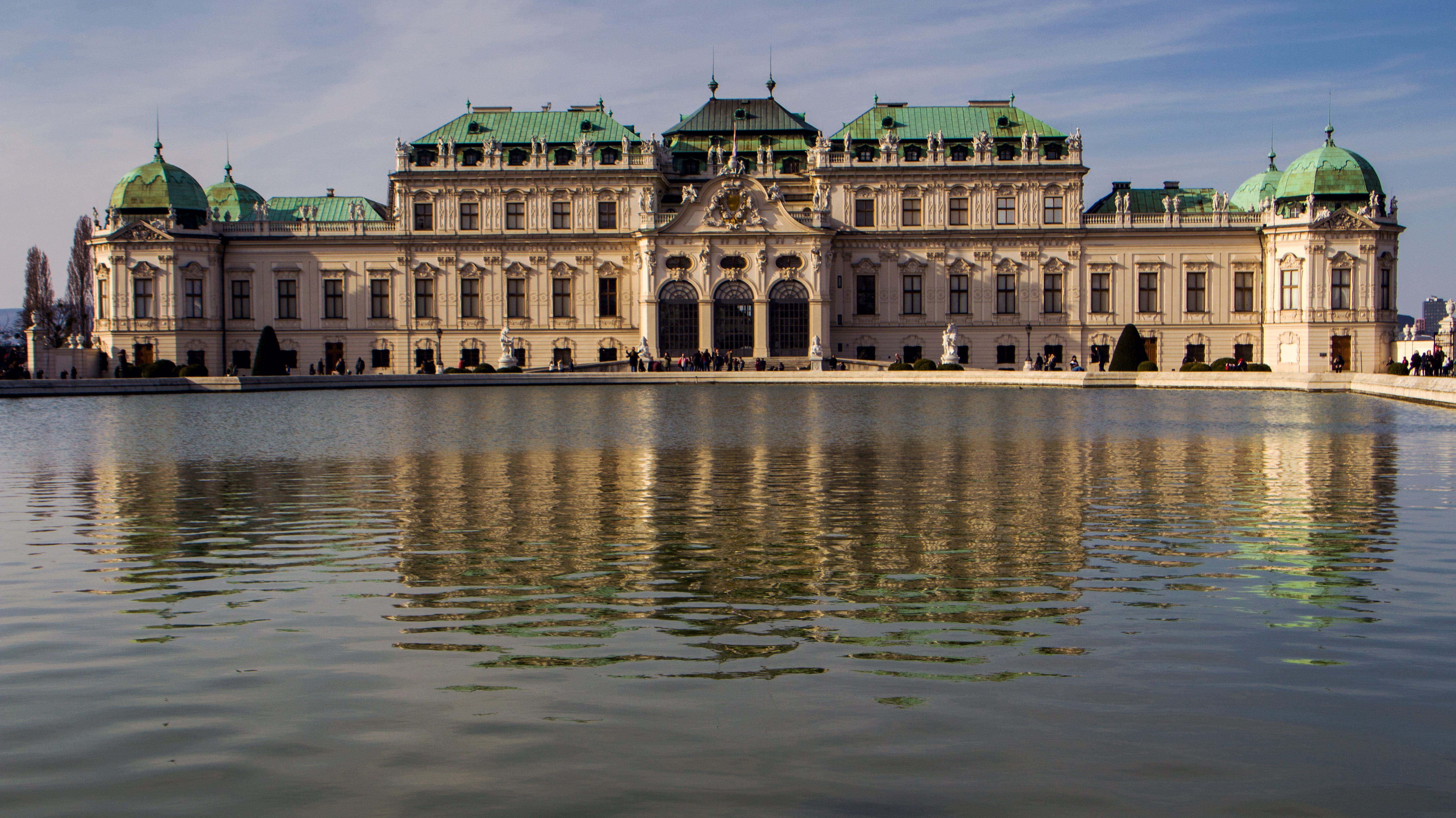 travel destinations, sky, Baroque, building exterior, 5K, Castle, no people, built structure, Vienna, nature, Belvedere, government, tourism, water, outdoors, HD Wallpaper