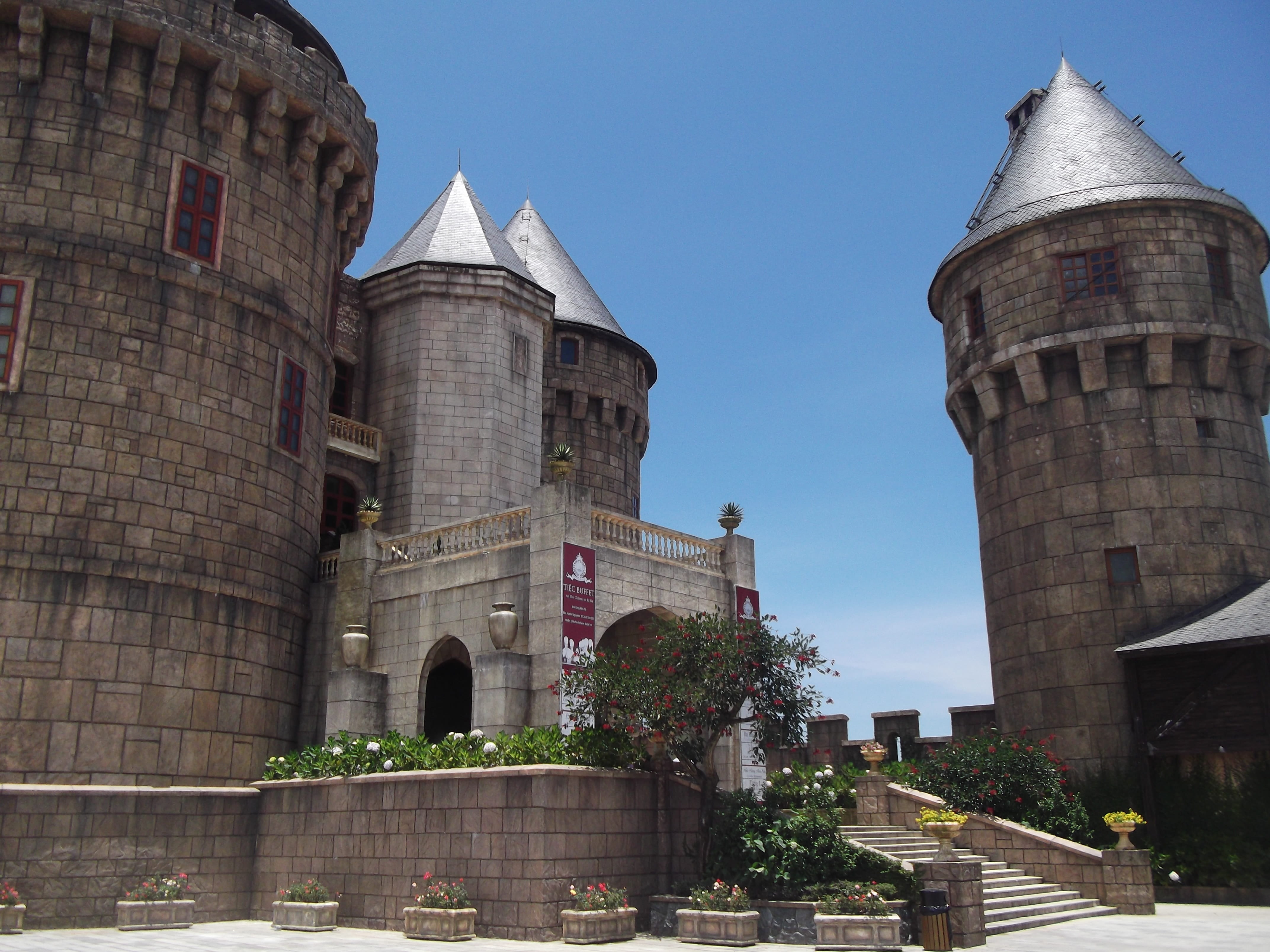 Bana, outdoors, building exterior, tower, bana hills, sky, history, Vietnam, Danang, built structure, no people, day, Hills, low angle view, Travel, tree, HD Wallpaper