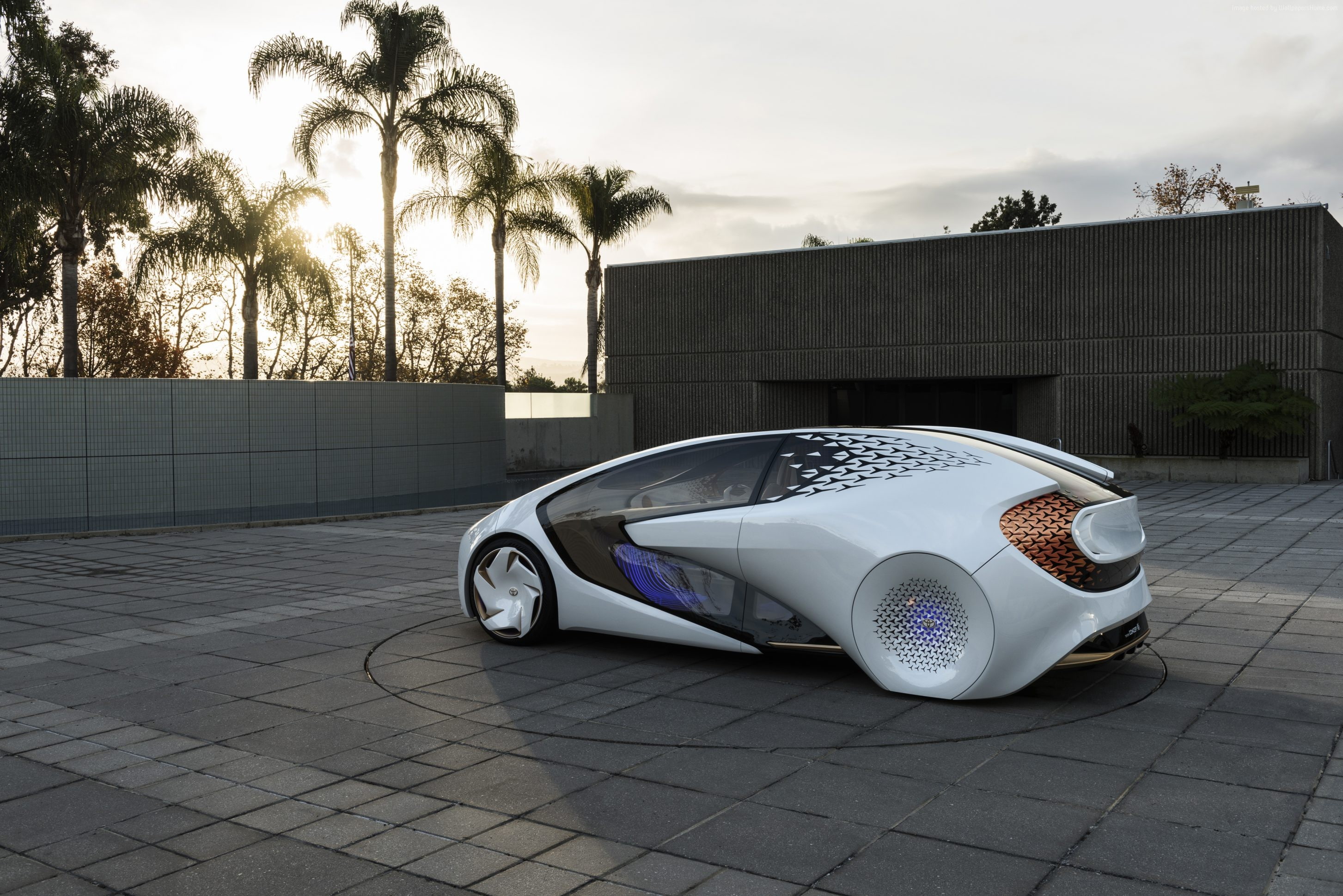 city, building exterior, tree, paving stone, tiled floor, CES 2017, Toyota Concept-i, mode of transportation, 2K, built structure, transportation, car, HD Wallpaper