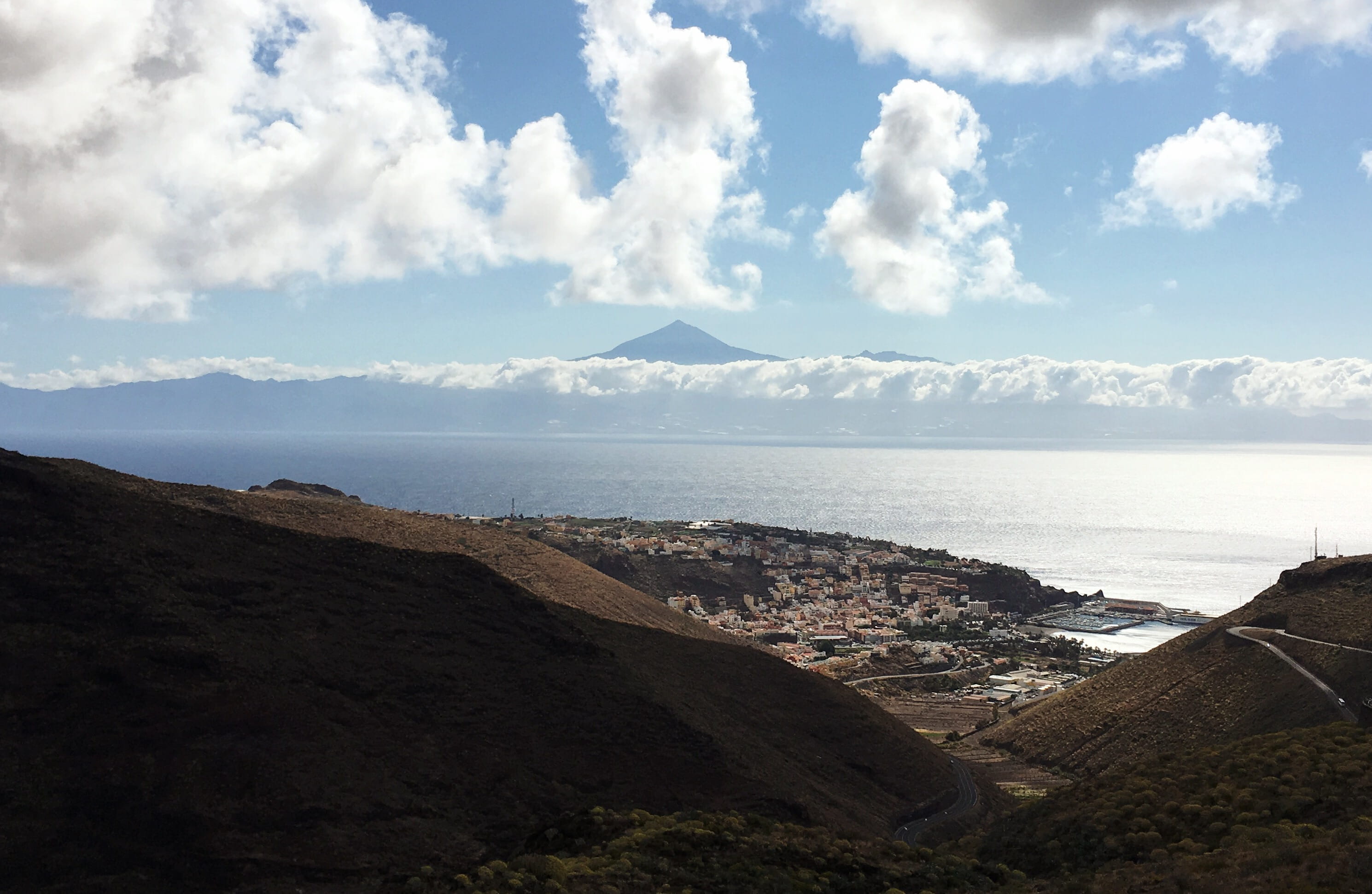 land, sea, teide, ocean, no people, tranquility, island, outdoors, beauty in nature, cloud - sky, environment, building exterior, 2K, built structure, HD Wallpaper