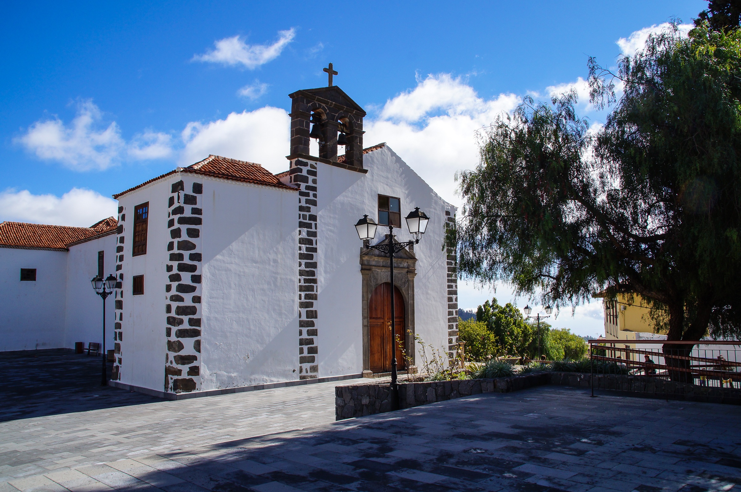 nature, tenerife, belief, spirituality, 1080P, religion, tree, canary islands, no people, island, building, sunlight, outdoors, teide, day, cloud - sky, HD Wallpaper