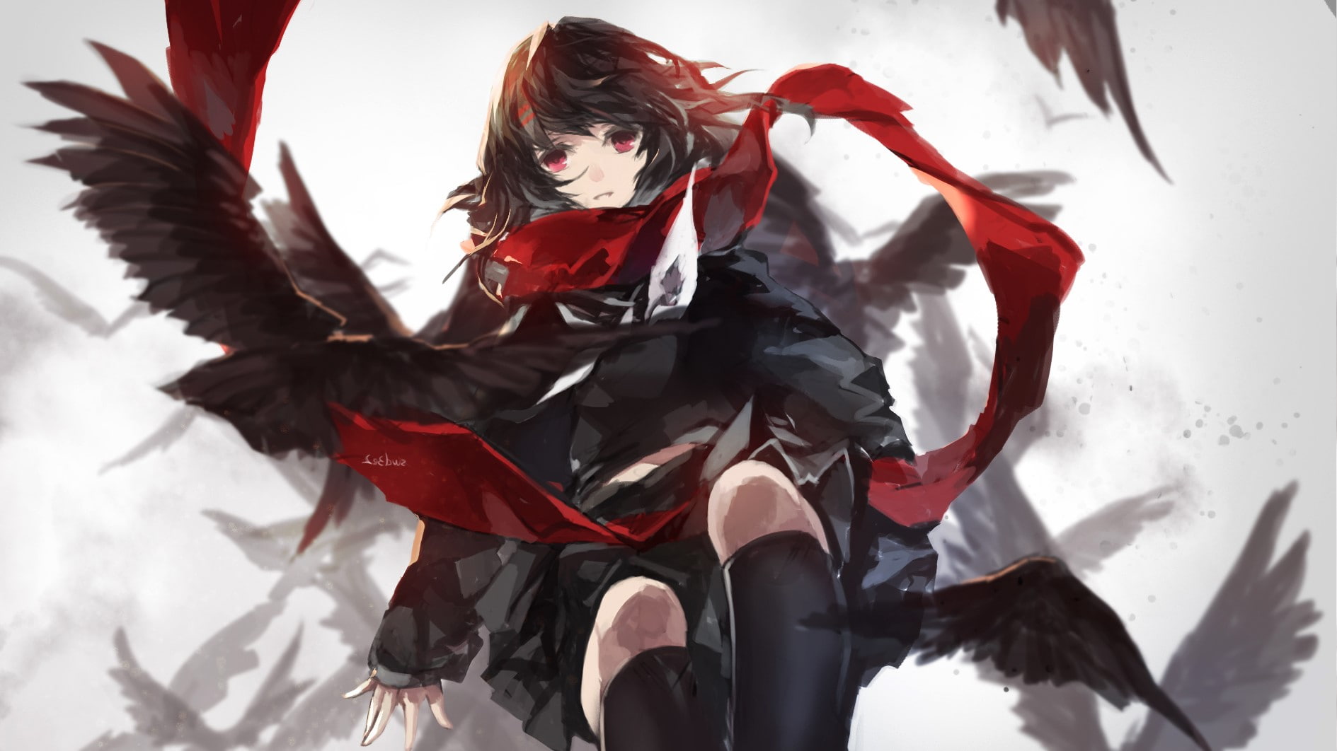 snow, outdoors, winter, red, adult, nature, limb, motion, clothing, human body part, anime red eyes anime girls dark hair swd3e2 kagerou project tateyama ayano, HD Wallpaper
