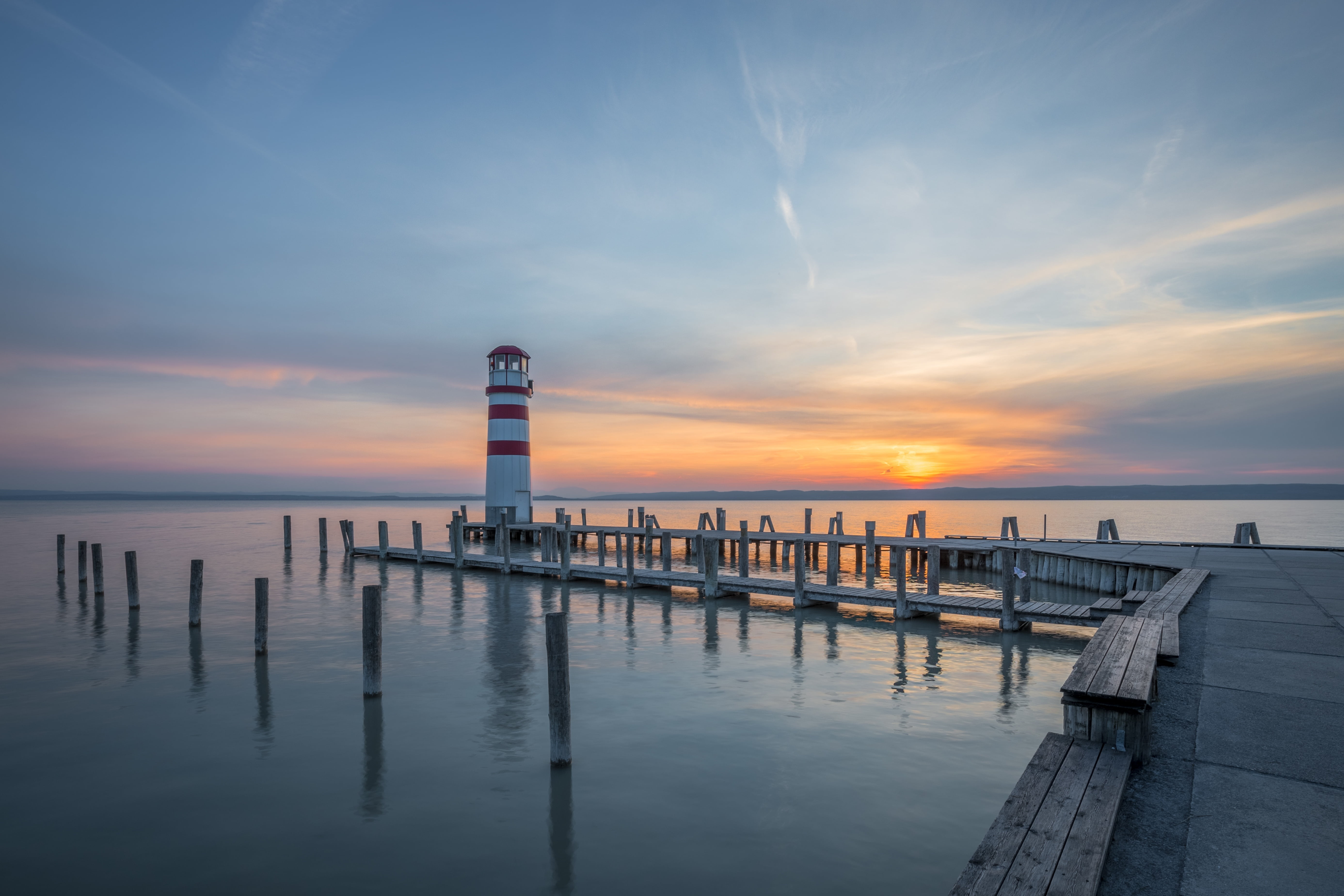 daytime, light, cloud - sky, built structure, outdoors, jetty, scenics, 5K, tranquility, walkways, daywooden, dusk, wooden post, wood - material, coast, HD Wallpaper