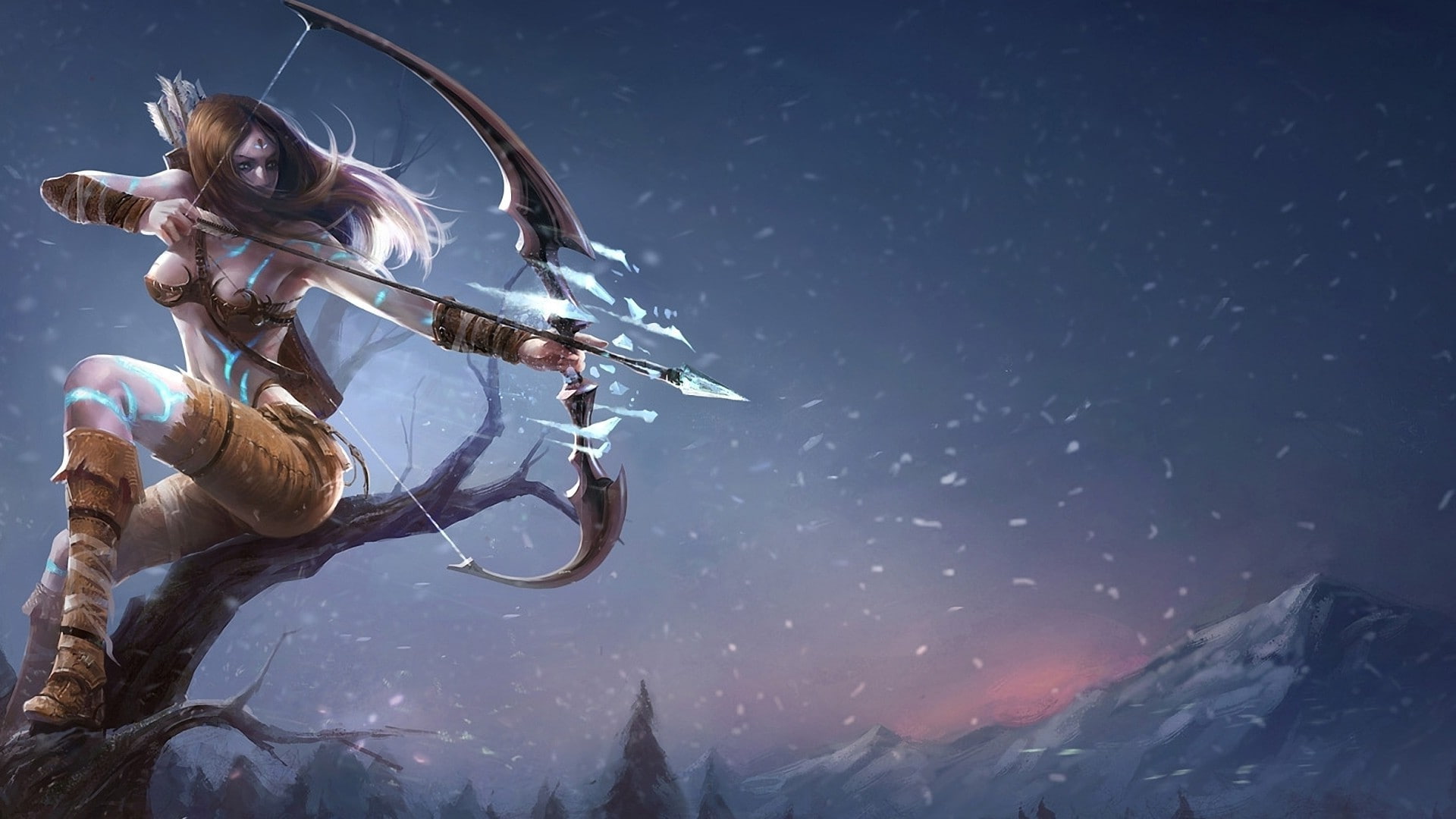 day, weapon, activity, one person, music, accuracy, cold temperature, snow, adult, mountain, holding, 1080P, sport, league of legends ashe archers artwork fantasy art bows arrow arrows women, HD Wallpaper