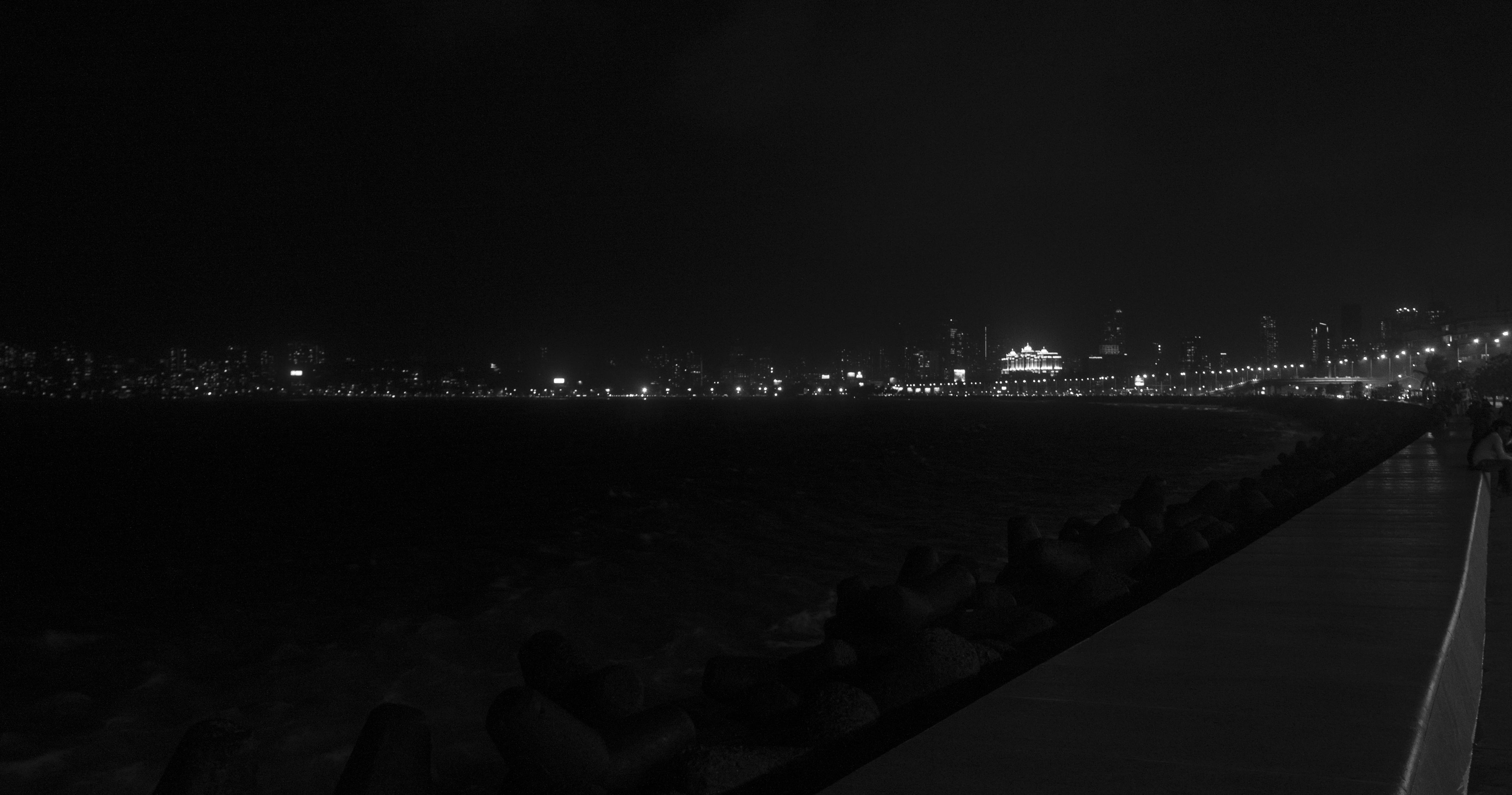sky, copy space, 5K, sea side, built structure, sea, water, scenics - nature, maharashtra, illuminated, reflection, cityscape, skyline, architecture, building, HD Wallpaper
