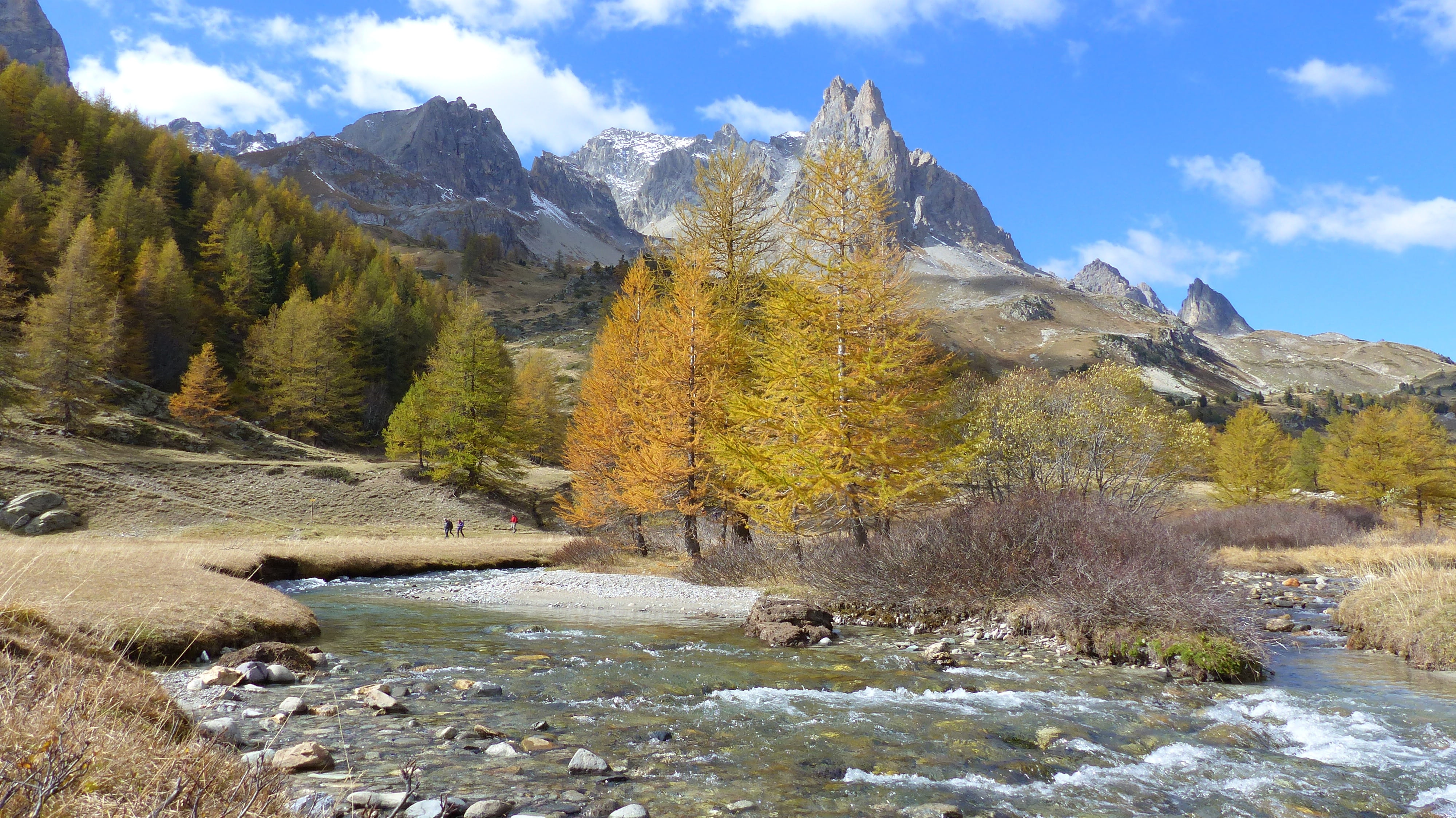 hiking, vallée de la clarée, tranquility, scenics - nature, fall, mountain Peak, beauty in nature, rock - Object, scenics, tree, flowing water, solid, mountain range, HD Wallpaper