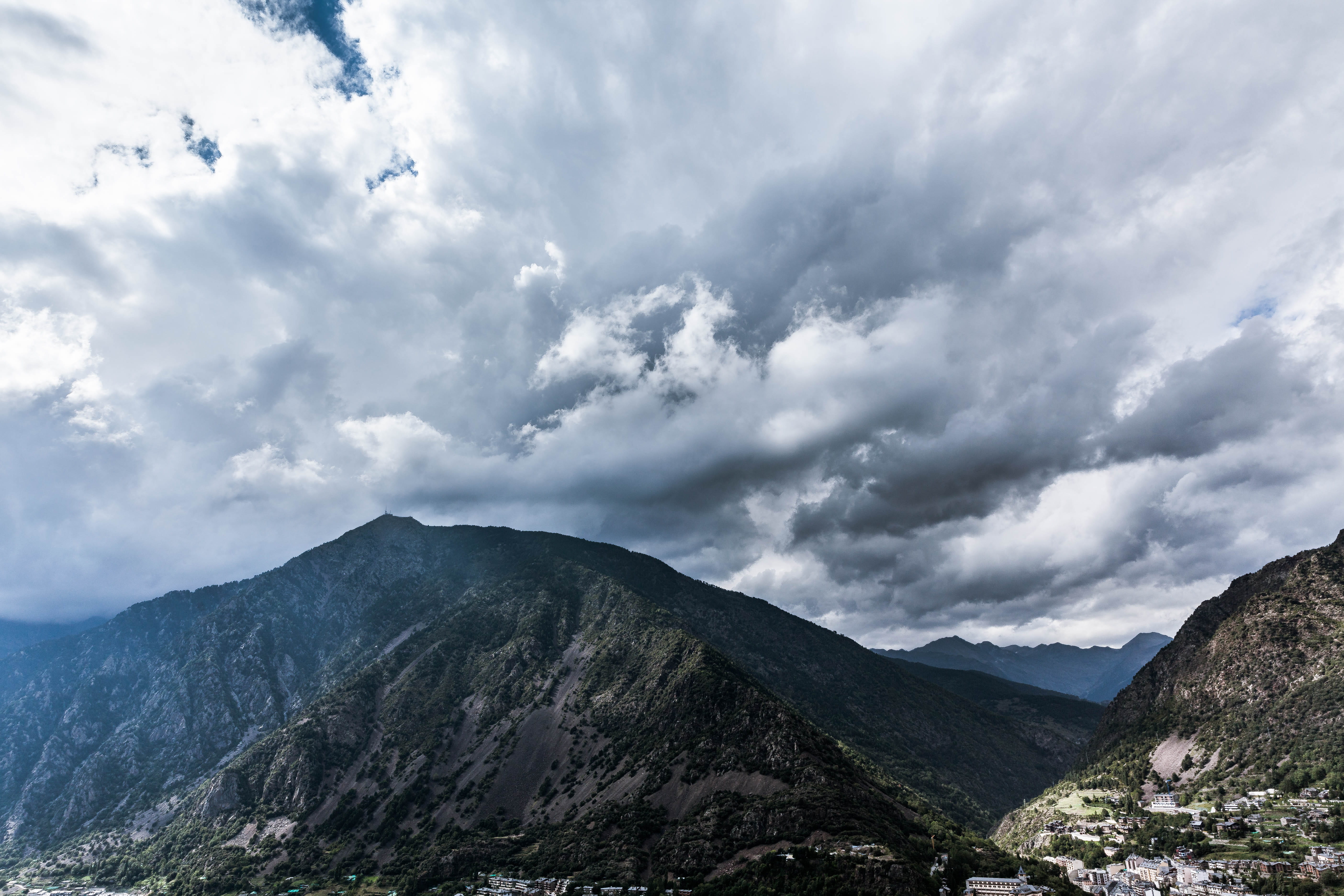 tranquil scene, moutain, cloudy, environment, beauty in nature, andorra, landscape, valley, outdoors, idyllic, overcast, non-urban scene, outdoor, tree, HD Wallpaper