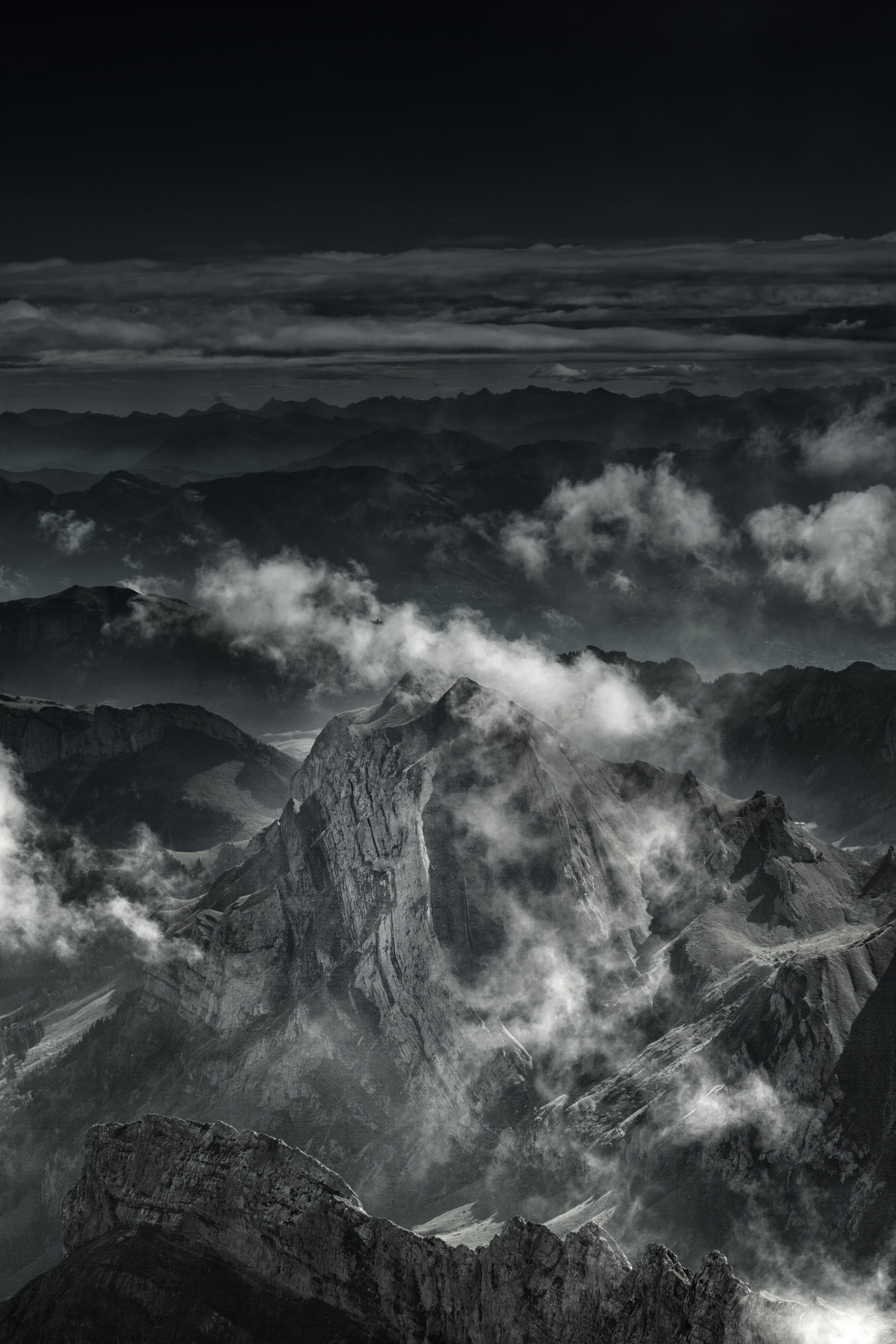 view, nature, 5K, rock, formation, sky, scenics - nature, rock formation, switzerland säntis, mountain, swiss alps, switzerland, clouds, mountains, alpine, Phone HD Wallpaper