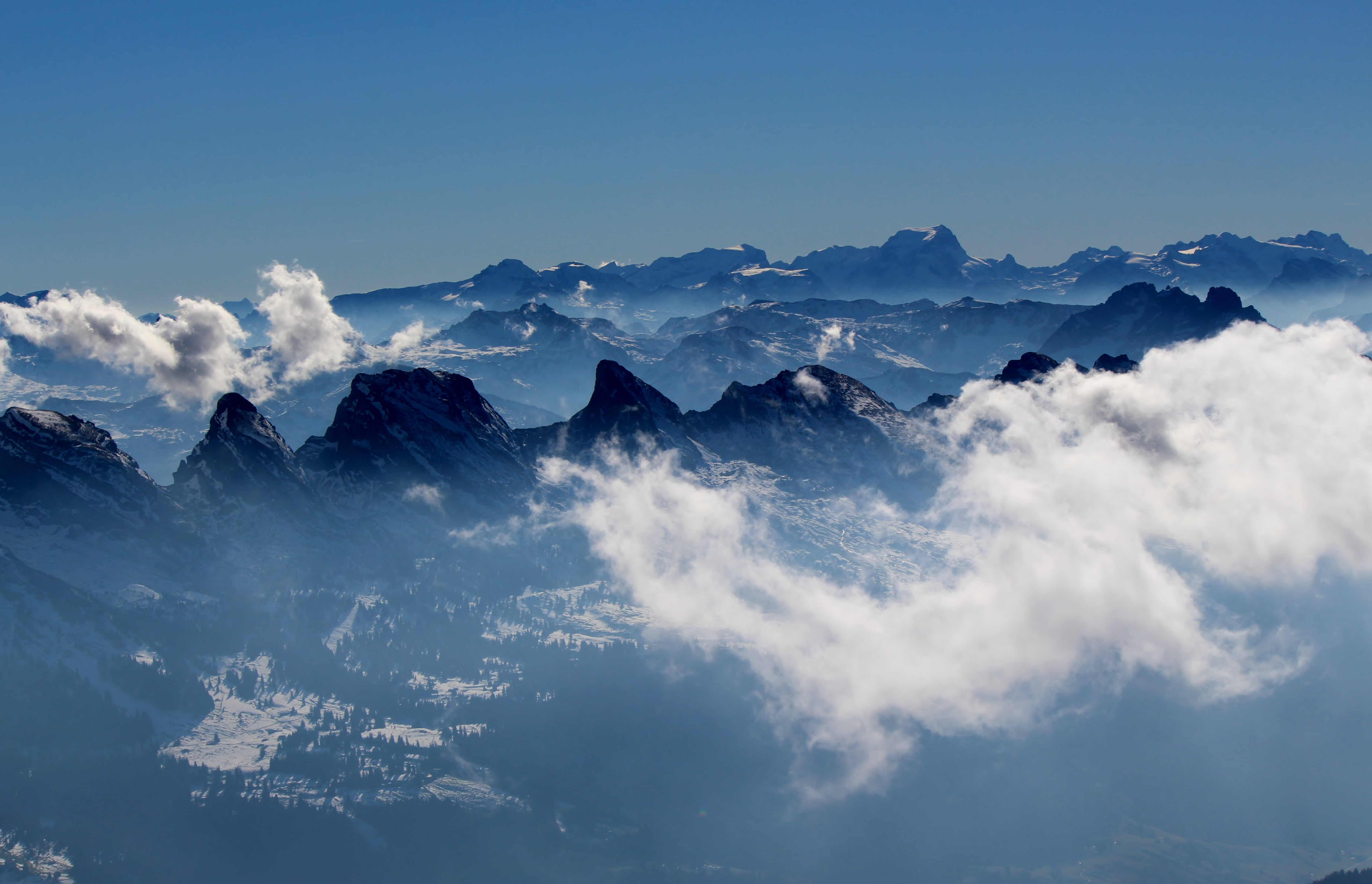 snowcapped mountain, winter, mountain peak, nature, tranquility, mountain, snow, viewpoint, sky, scenics - nature, panorama, fog, beauty in nature, säntis, HD Wallpaper