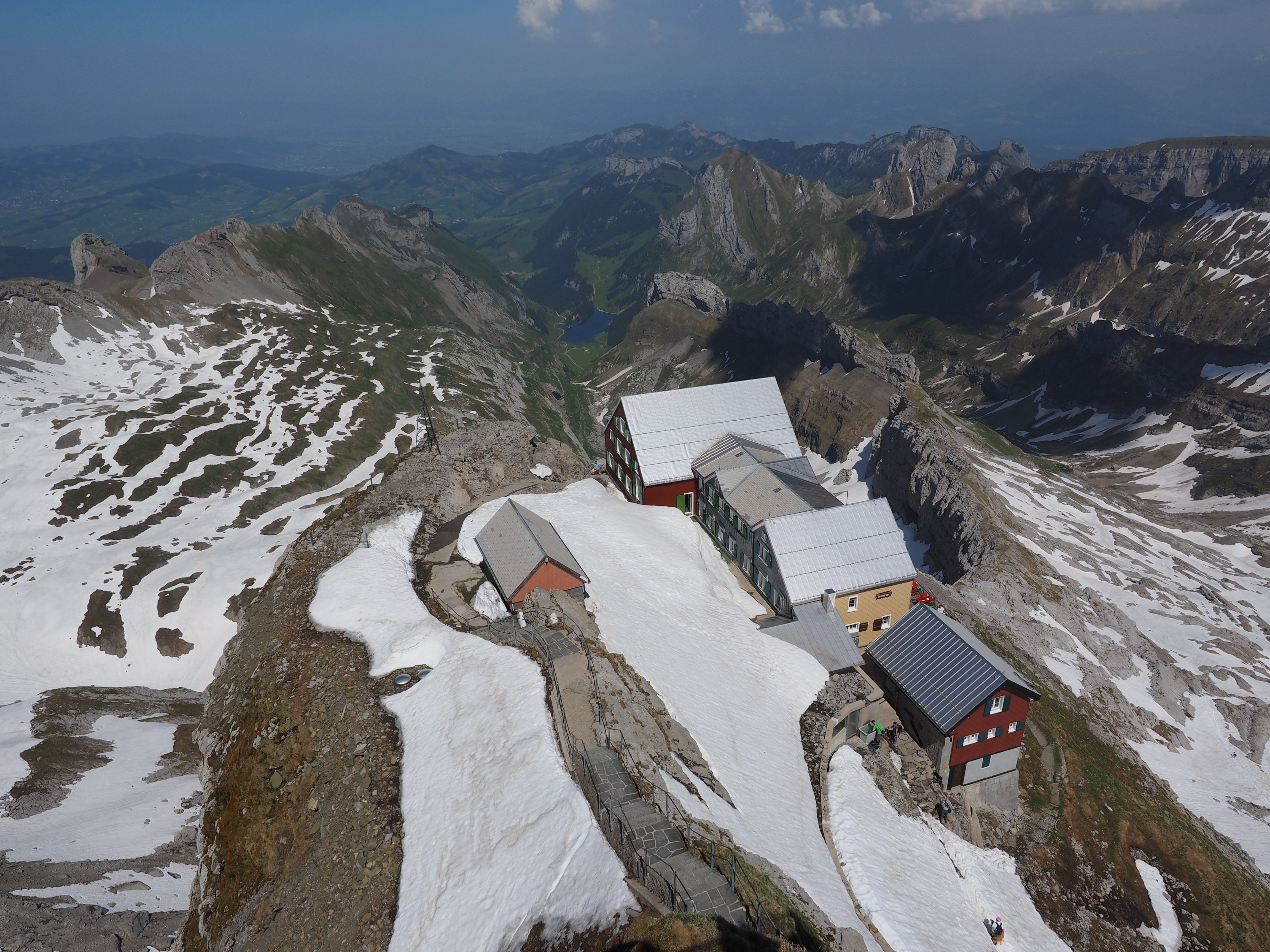 cold temperature, Inn, beauty in nature, säntis, nature, environment, alpine, outdoors, built structure, snowcapped mountain, day, high angle view, mountain range, HD Wallpaper