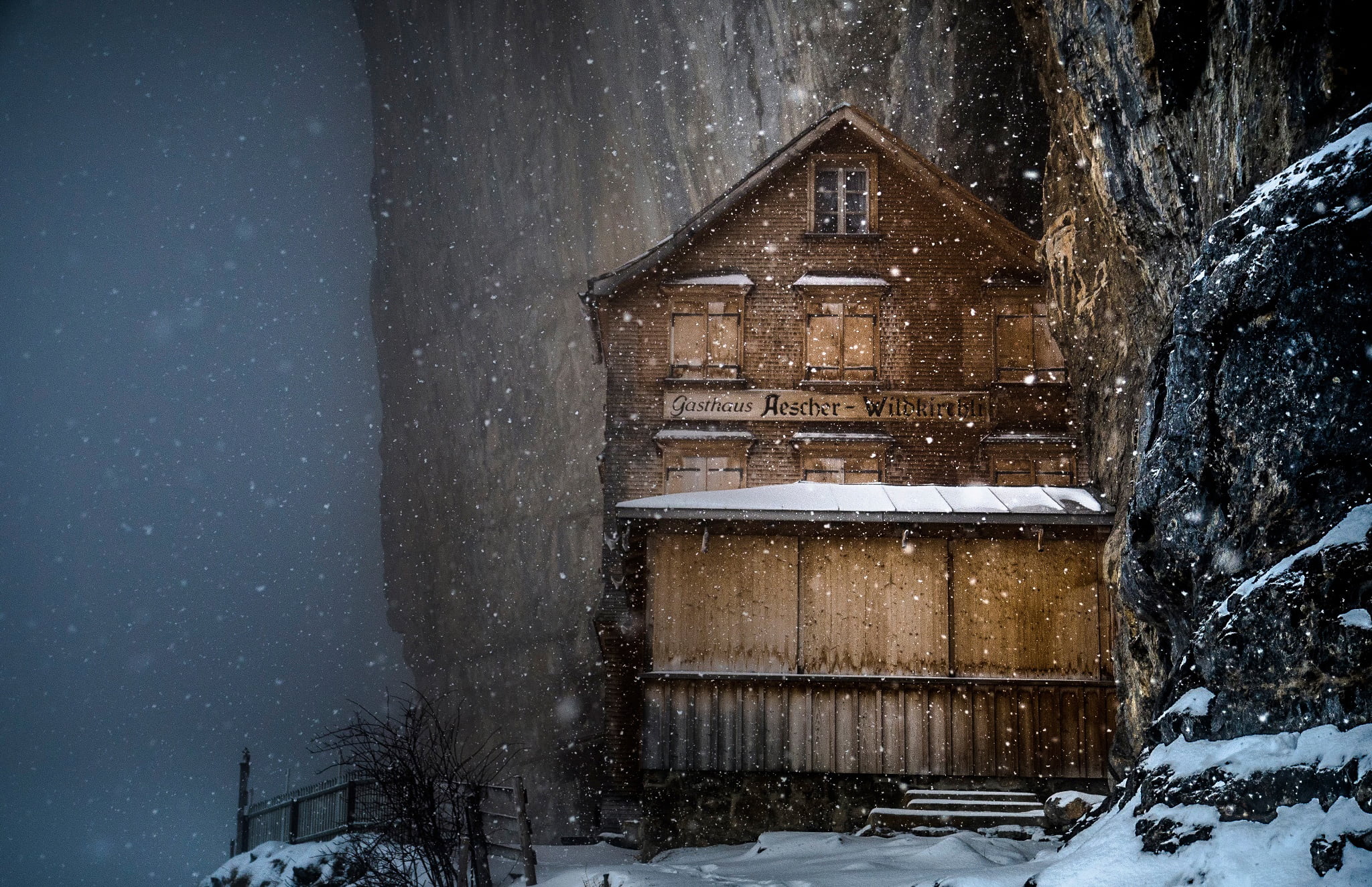 1080P, Switzerland, the hotel, snow, restaurant, Aescher, winter, HD Wallpaper