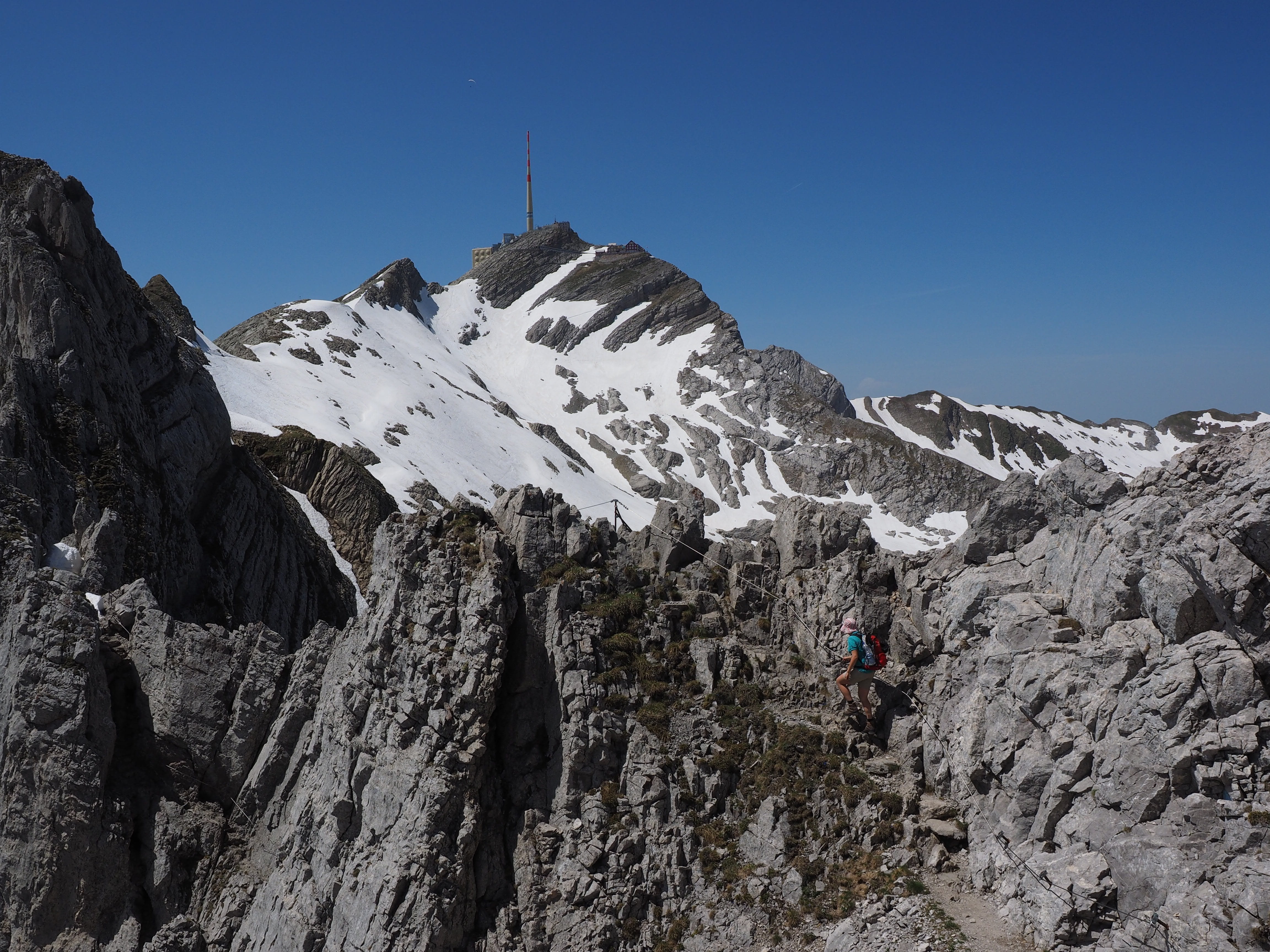 day, summit, rock - object, formation, landscape, sport, mountain peak, mountain station, Mountaineer, leisure activity, adventure, säntis, outdoors, alpstein, HD Wallpaper