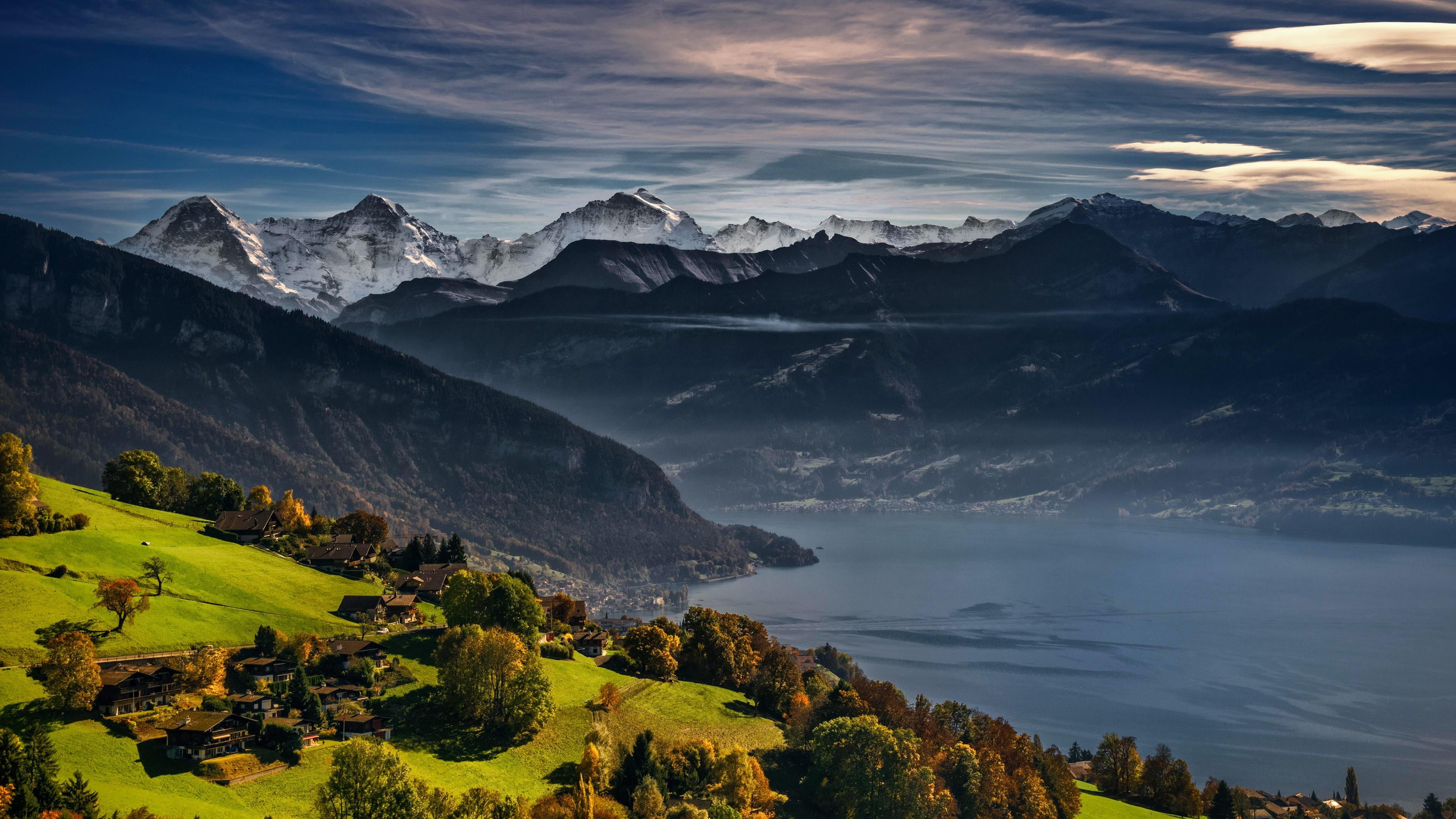 highland, scenics - nature, non-urban scene, thunersee, mountain peak, outdoors, tranquility, lake, wilderness, mountain lake, beauty in nature, landscape, HD Wallpaper