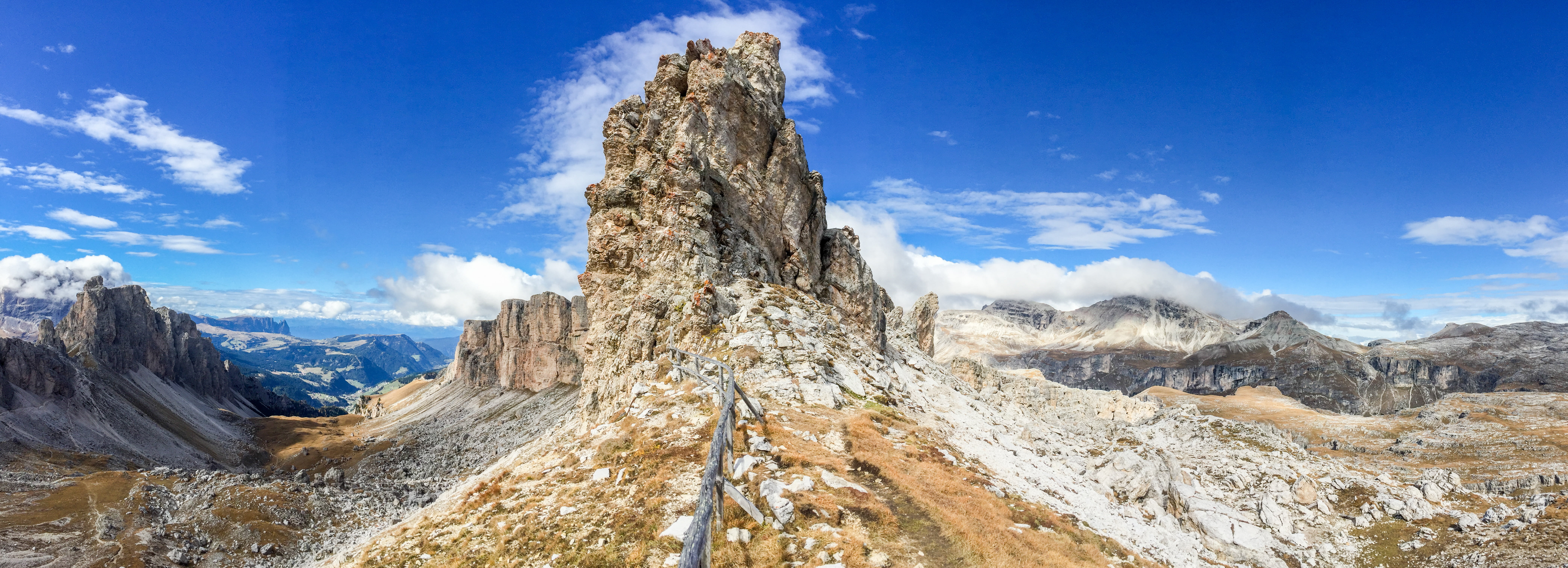 summer, famous Place, dolomites, cloud - sky, extreme terrain, european Alps, mountains, outdoors, fence, rock - Object, val gardena, alpine panorama, crag, HD Wallpaper