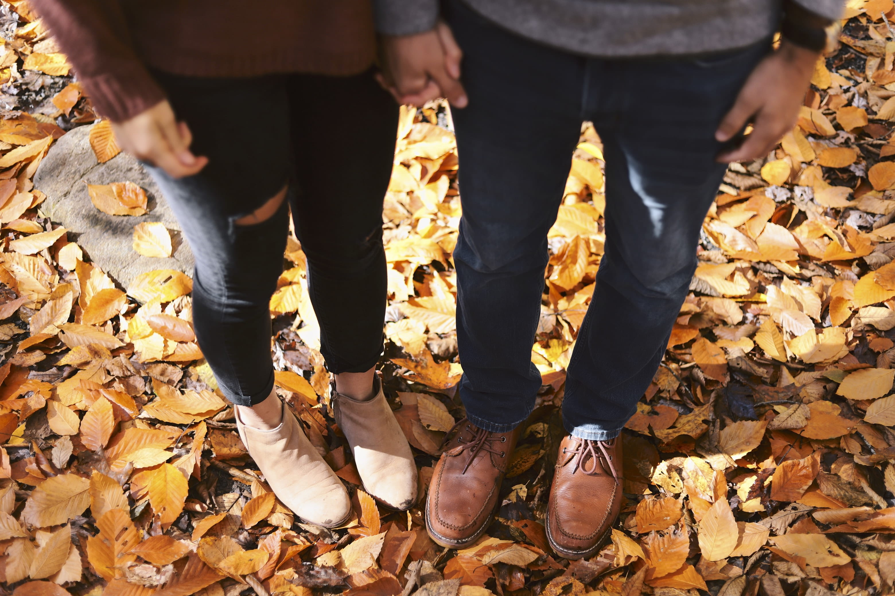 autumn, pants, romantic, jeans, leaves, outdoors, daytime, shoe, boot, skin, clothing, plant part, human body part, dry, lifestyles, dried, two, nature, HD Wallpaper