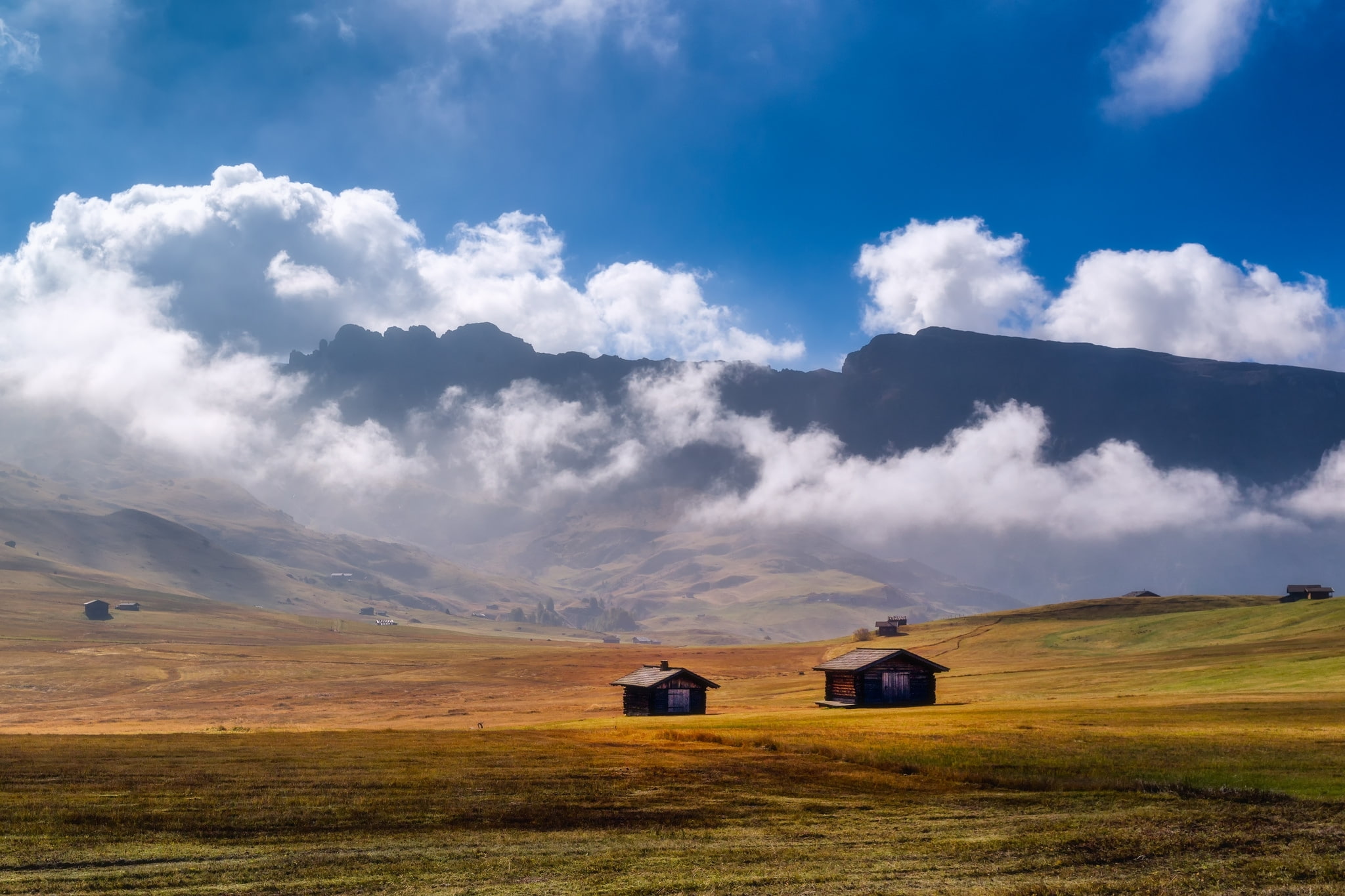 1080P, mountains, Italy, valley, Castelrotto, clouds, Trentino-Alto Adige / Südtirol, HD Wallpaper