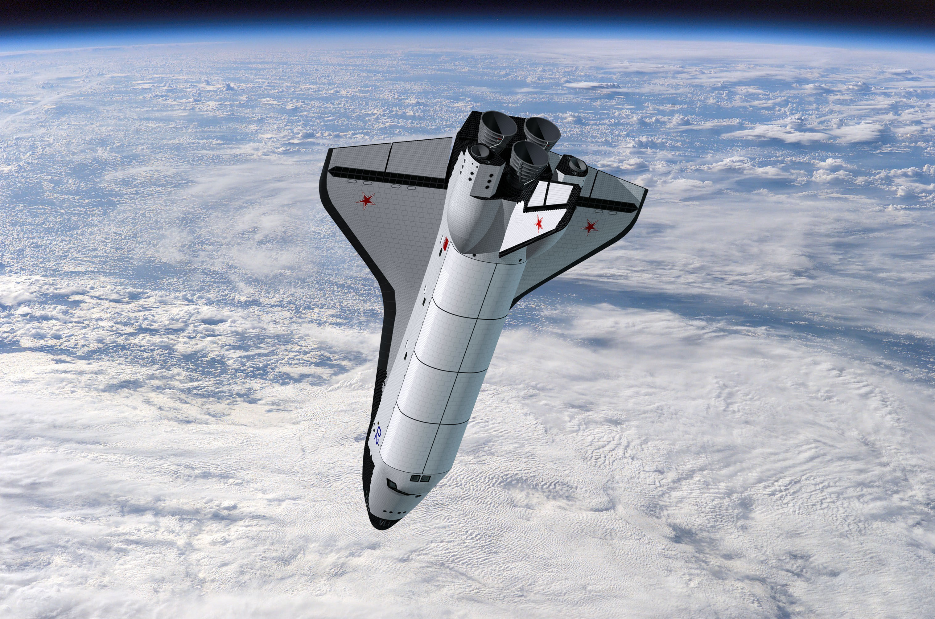 cloud - sky, white, flying, high angle view, Buran, ship, air vehicle, mode of transportation, space, USSR, white color, no people, airplane, 2K, aerial view, HD Wallpaper