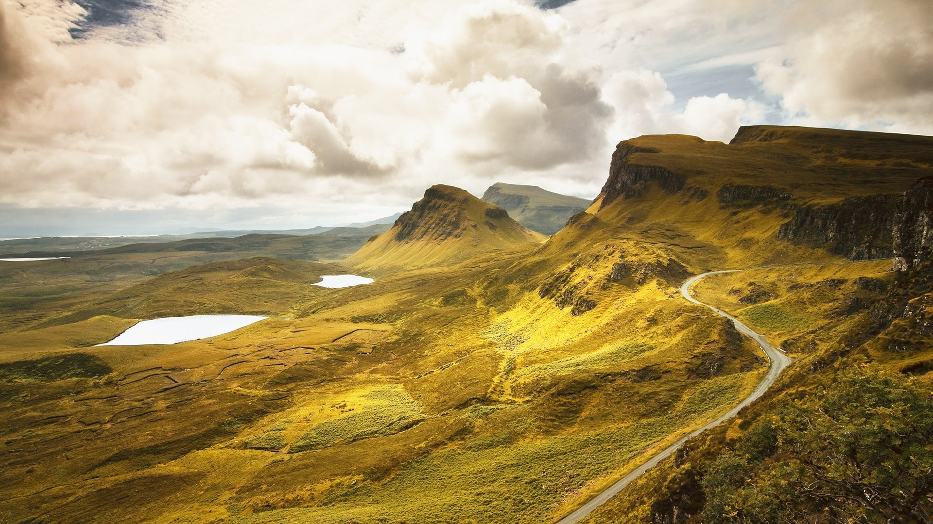 Landscapes, art, nature, x, lakes, scotland, skye, 1080P, isle, hd, roads, hills, Clouds, HD Wallpaper