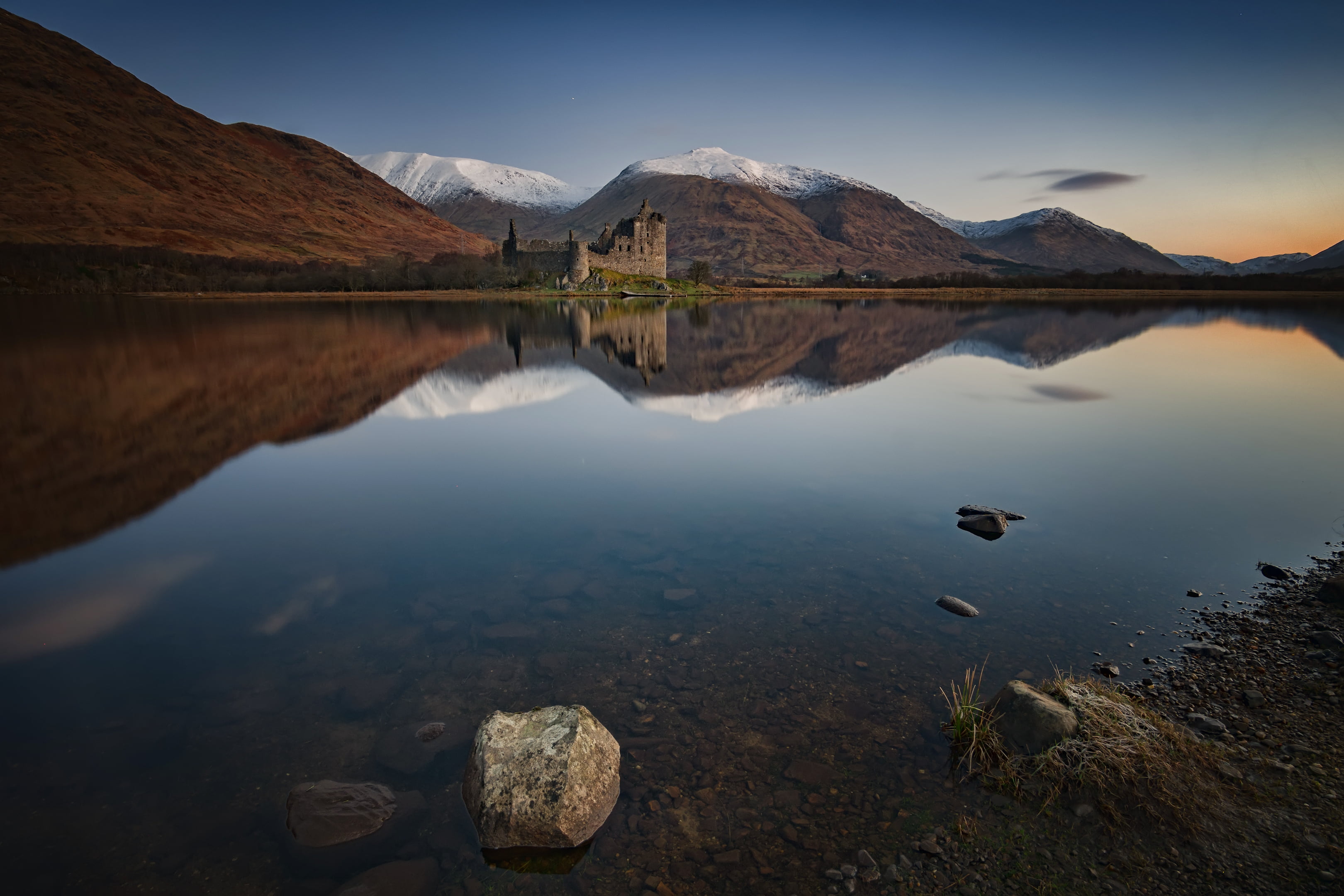 building, mountain, water, scenics, Kilchurn, landscape, bodies, scotland, beauty In Nature, brown, concrete, lake, highlands, castle, 2K, samsung, jones, HD Wallpaper