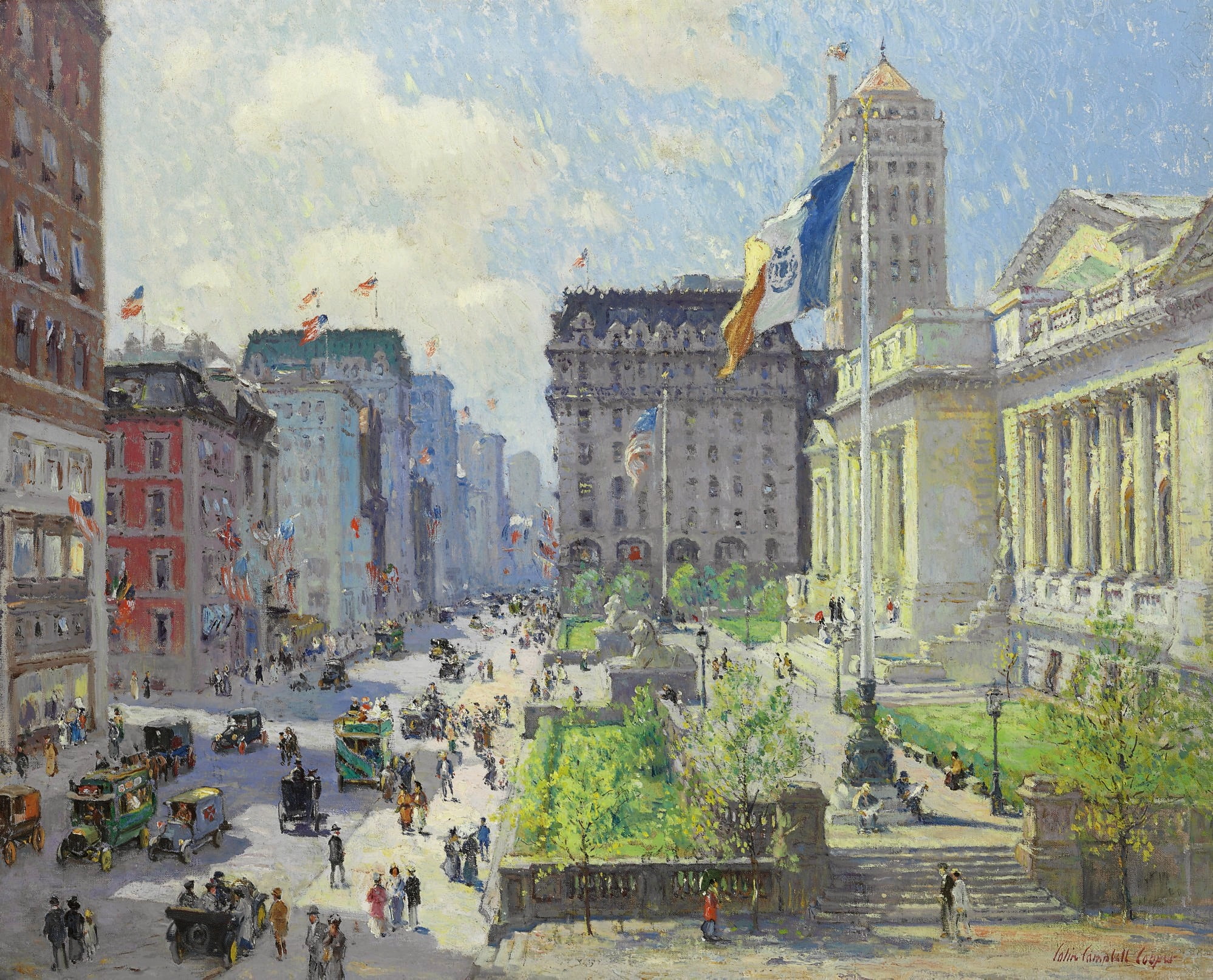 classic art, tourism, real people, architecture, building exterior, group of people, men, sky, Colin Campbell Cooper, 1080P, day, travel, large group of people, HD Wallpaper