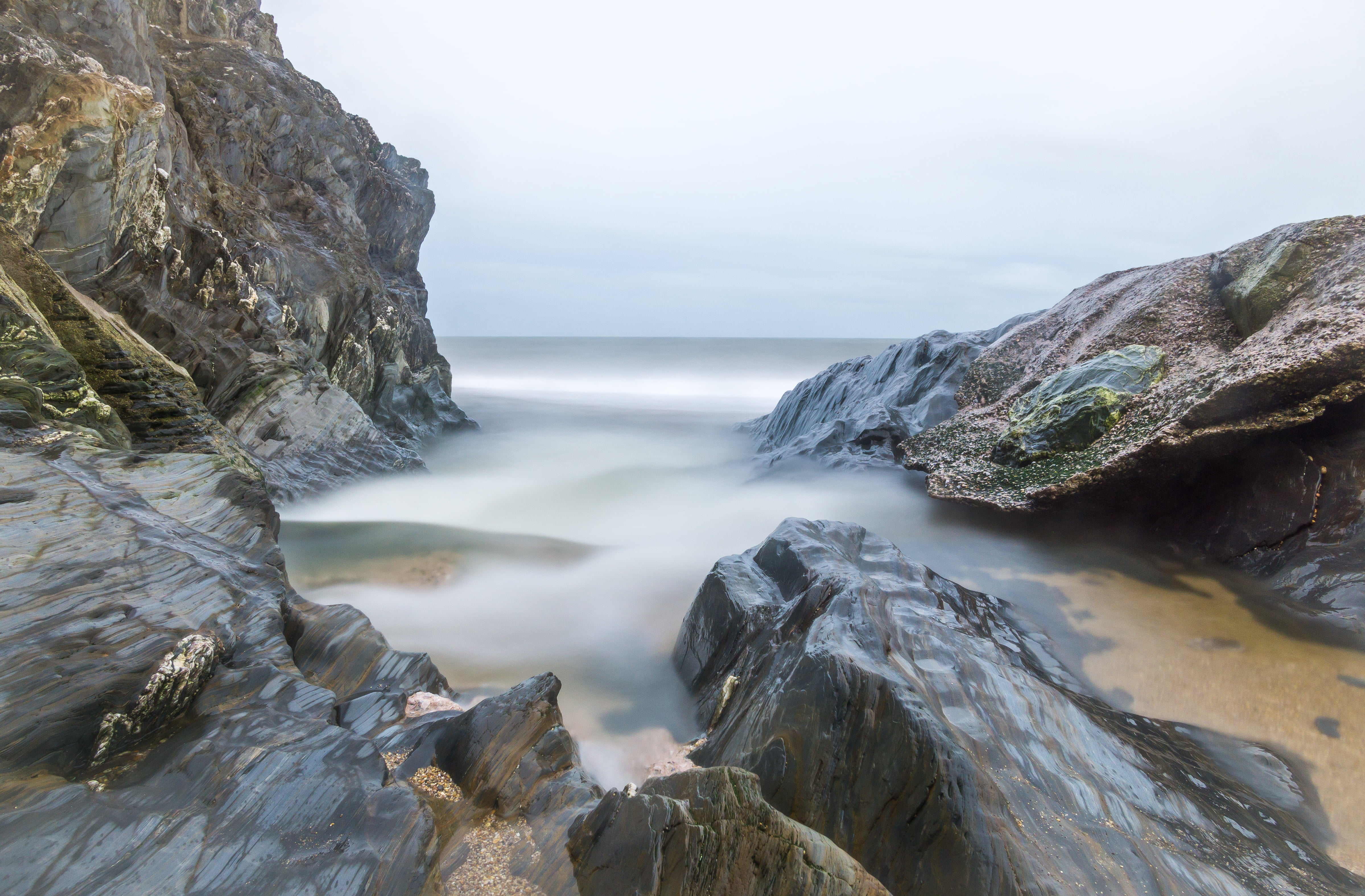 rock - Object, rocks, beach, fogs, Hoya, Long Exposure, Sony  ILCE-6000, Stop, nature, covered, Samyang, beside, landscape, outdoors, 4K, water, scenics, HD Wallpaper