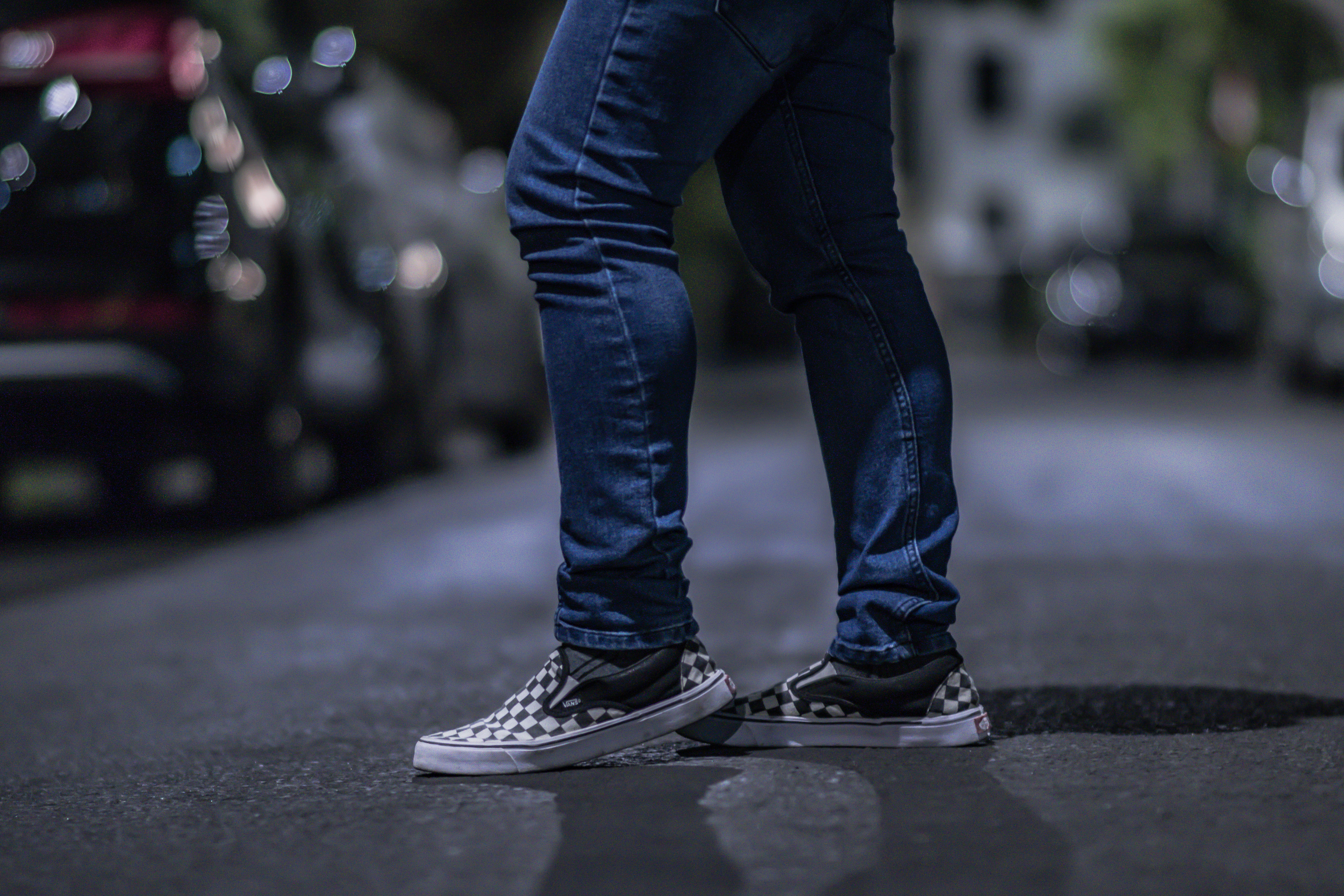 road, low section, potraits, 5K, jeans, human foot, shoes, human limb, car, jakarta, focus on foreground, body part, one person, standing, human body part, HD Wallpaper