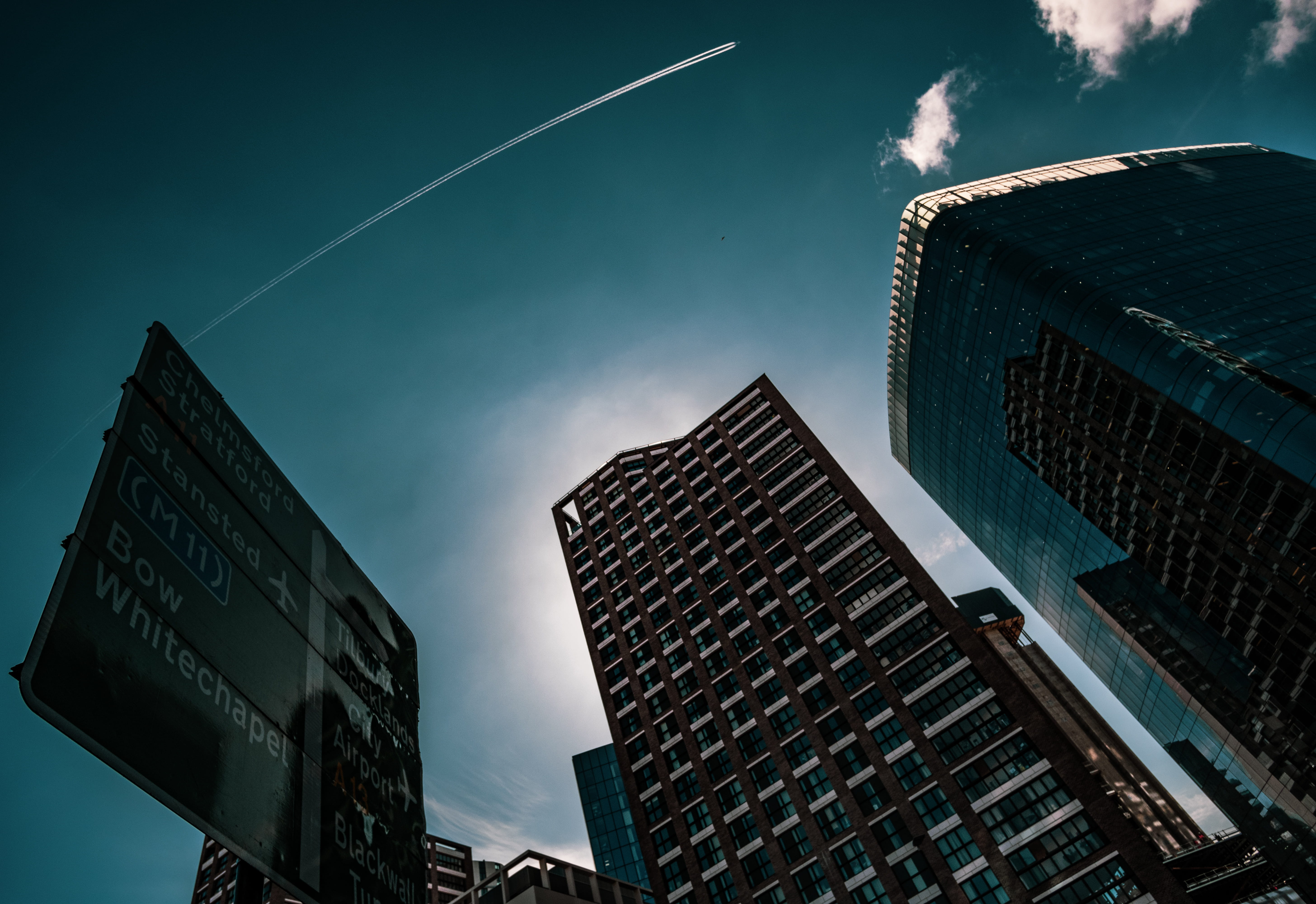modern, financial district, office building exterior, cityscape, city life, city, tarmac, directly below, architecture, nature, low angle view, outdoors, HD Wallpaper