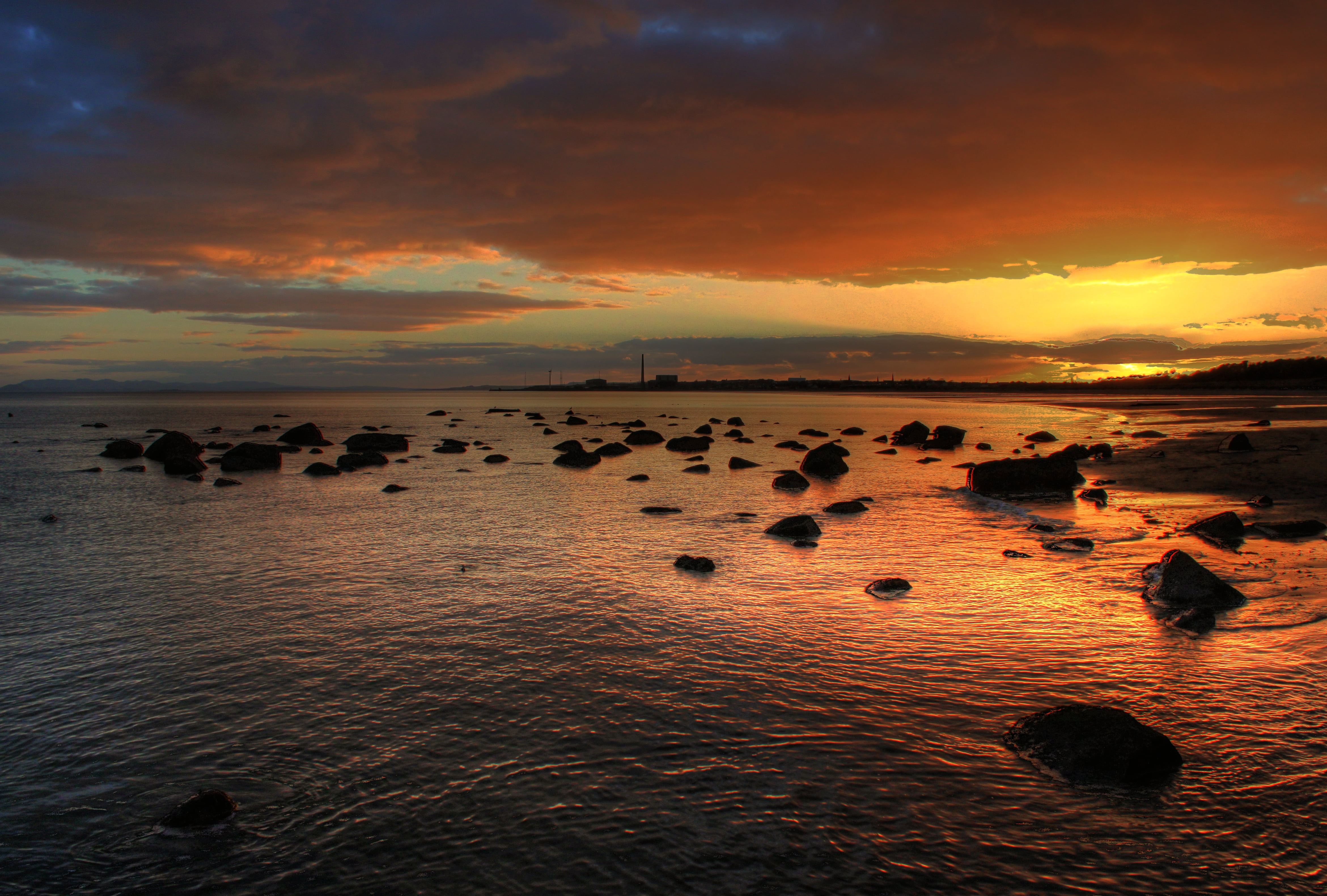 landscape, sunset, explore, water, landscape photography, nature, 4K, sea, beach, Rocks, sunset  beach, clouds, leven, fife, sky, coastline, lower largo, HD Wallpaper