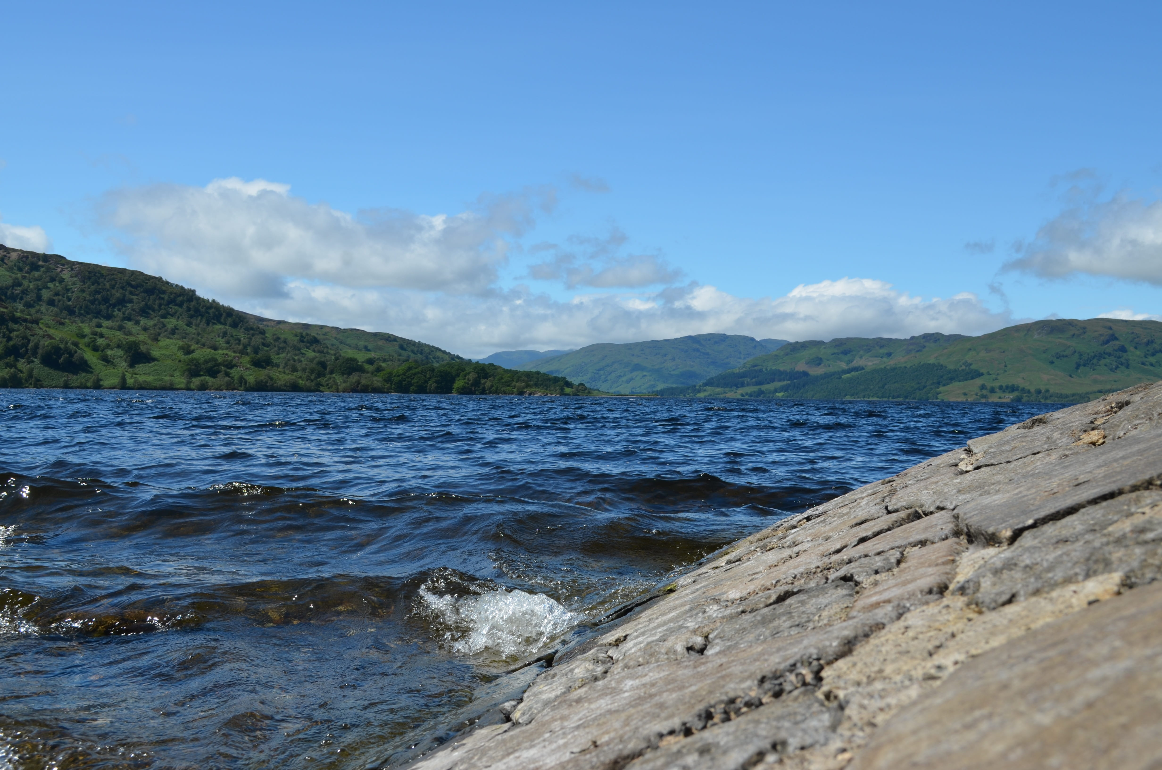 environment, loch ness, beach, mountain, sky, cloud - sky, mountains, Water, scenics, landscape, land, tranquility, idyllic, clouds, Hole, sea, no people, HD Wallpaper
