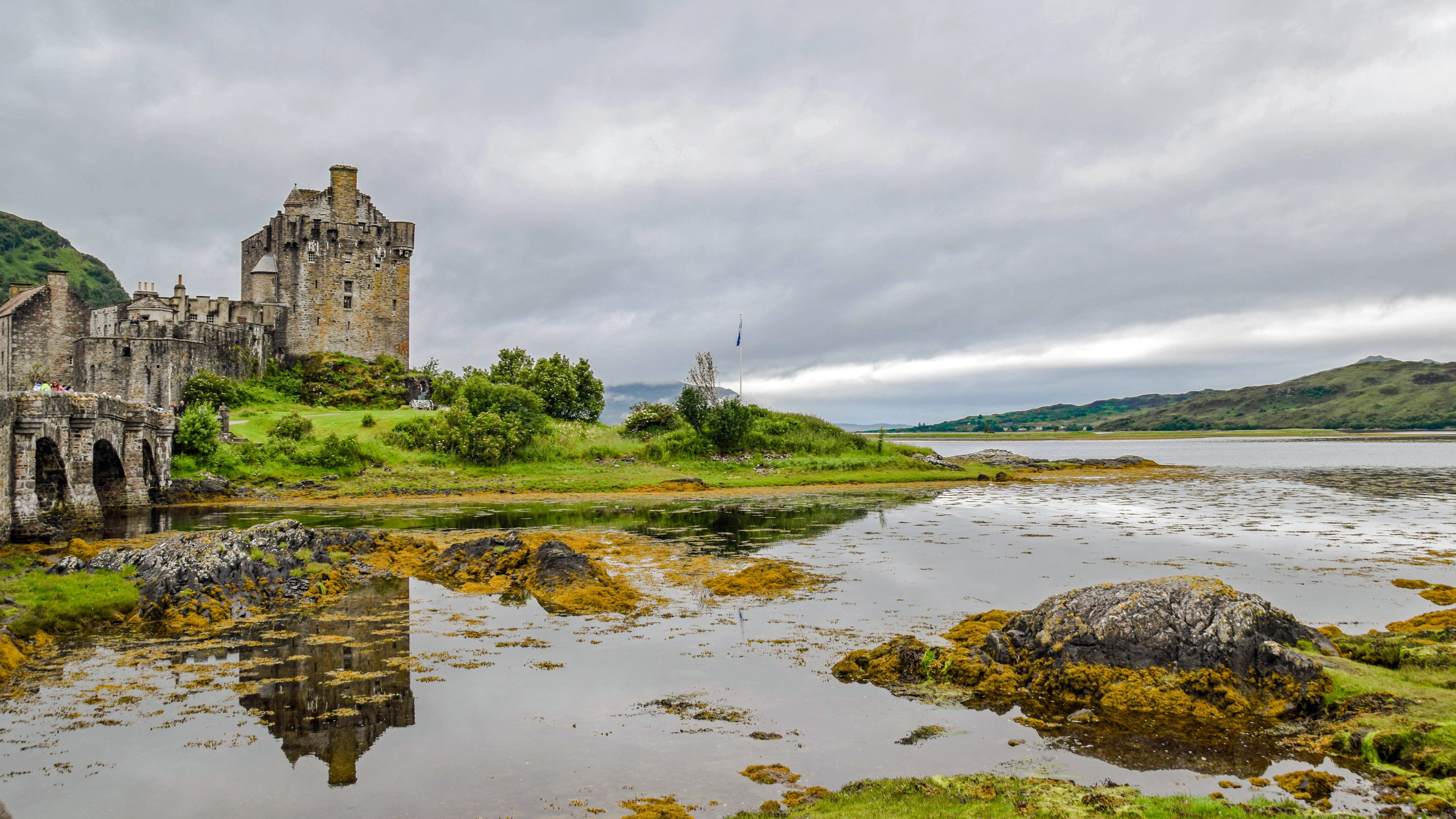 religion, eilean donan castle, brown, cloud - sky, travel, no people, historically, mystical, tower, nature, reflection, travel destinations, clouded sky, HD Wallpaper