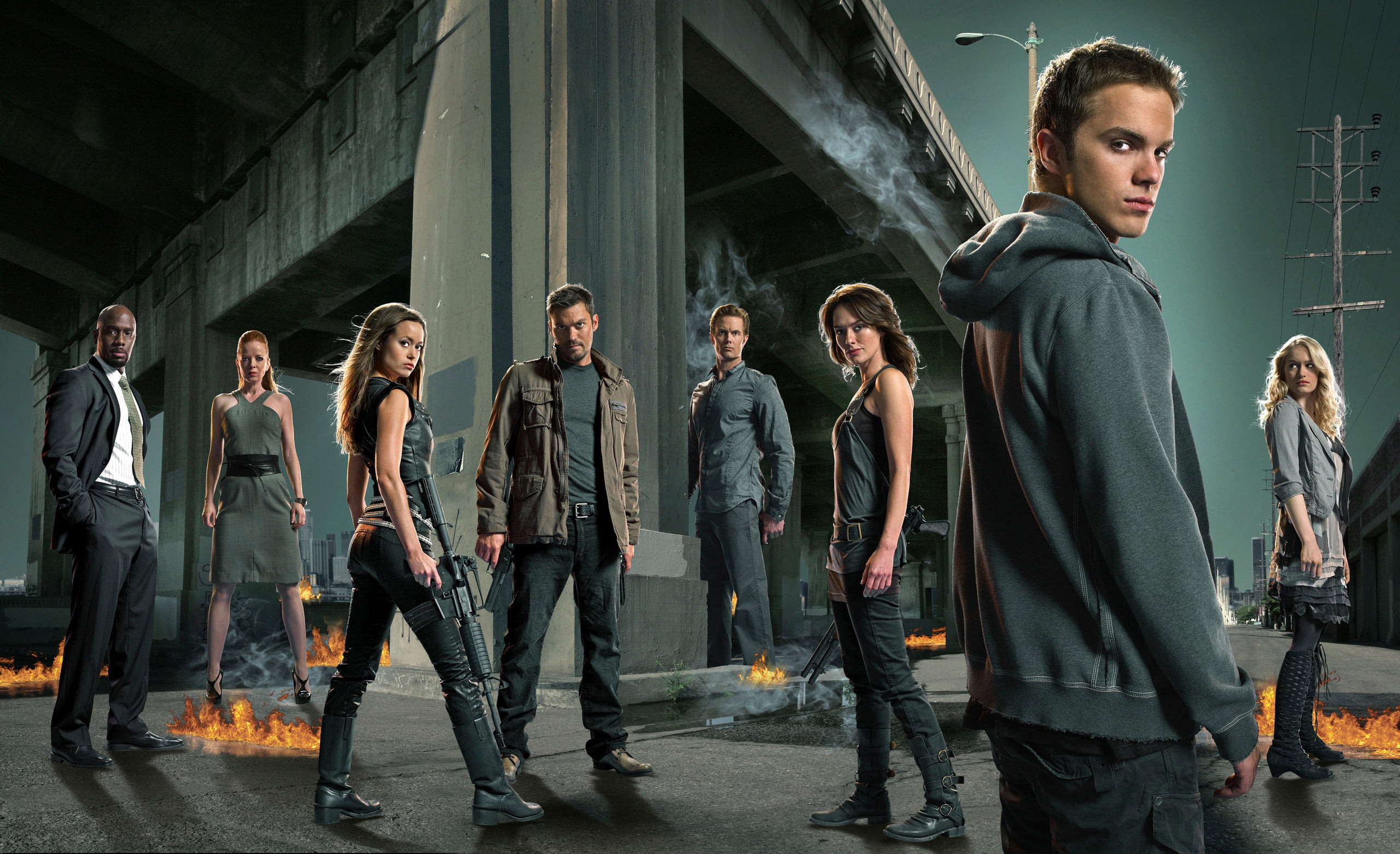 standing, full length, Thomas Dekker, men, togetherness, Brian Austin Green, males, street, young women, teenager, Terminator:The Sarah Connor Chronicles, HD Wallpaper