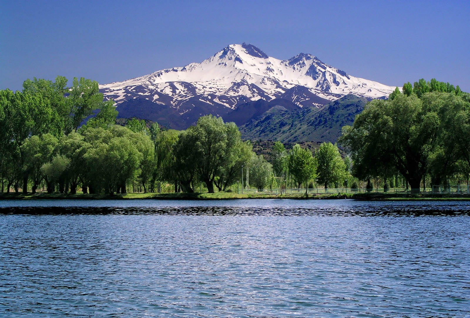 environment, sky, water, tranquility, snow, lake, no people, mountains, near, winter, mountain peak, landscape, plant, mount erciyes, trees, snowcapped mountain, HD Wallpaper