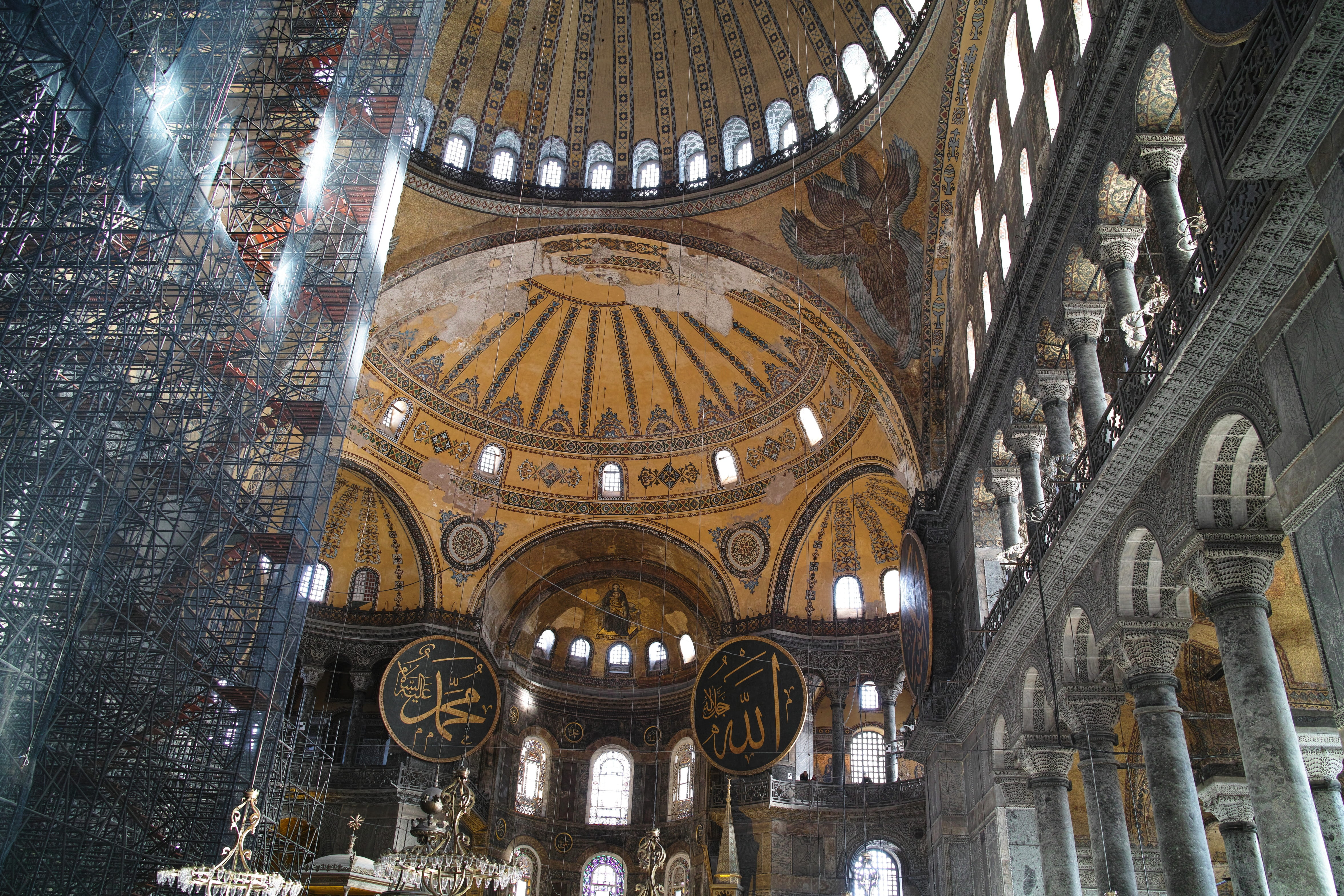 Cami, dome, the minarets, on, museum, repair, ceiling, Photo, Hagia Sophia, religion, spirituality, design, great, perspective, istanbul, beautiful, pictures, HD Wallpaper