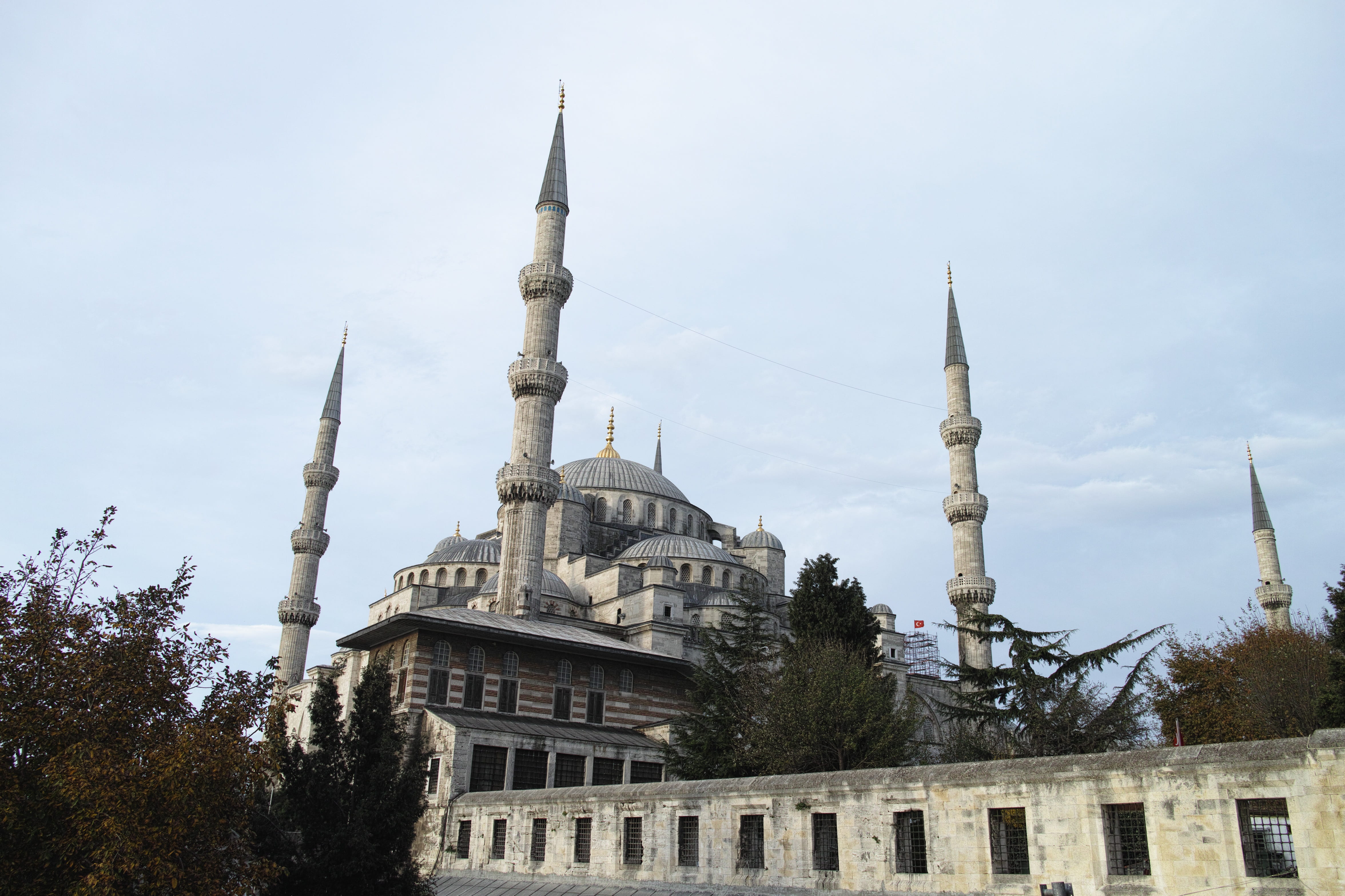 on, building exterior, worship, high, 4K, istanbul, the minarets, belief, low angle view, prayer, ancient city, nature, city ​​center, composition, travel destinations, HD Wallpaper