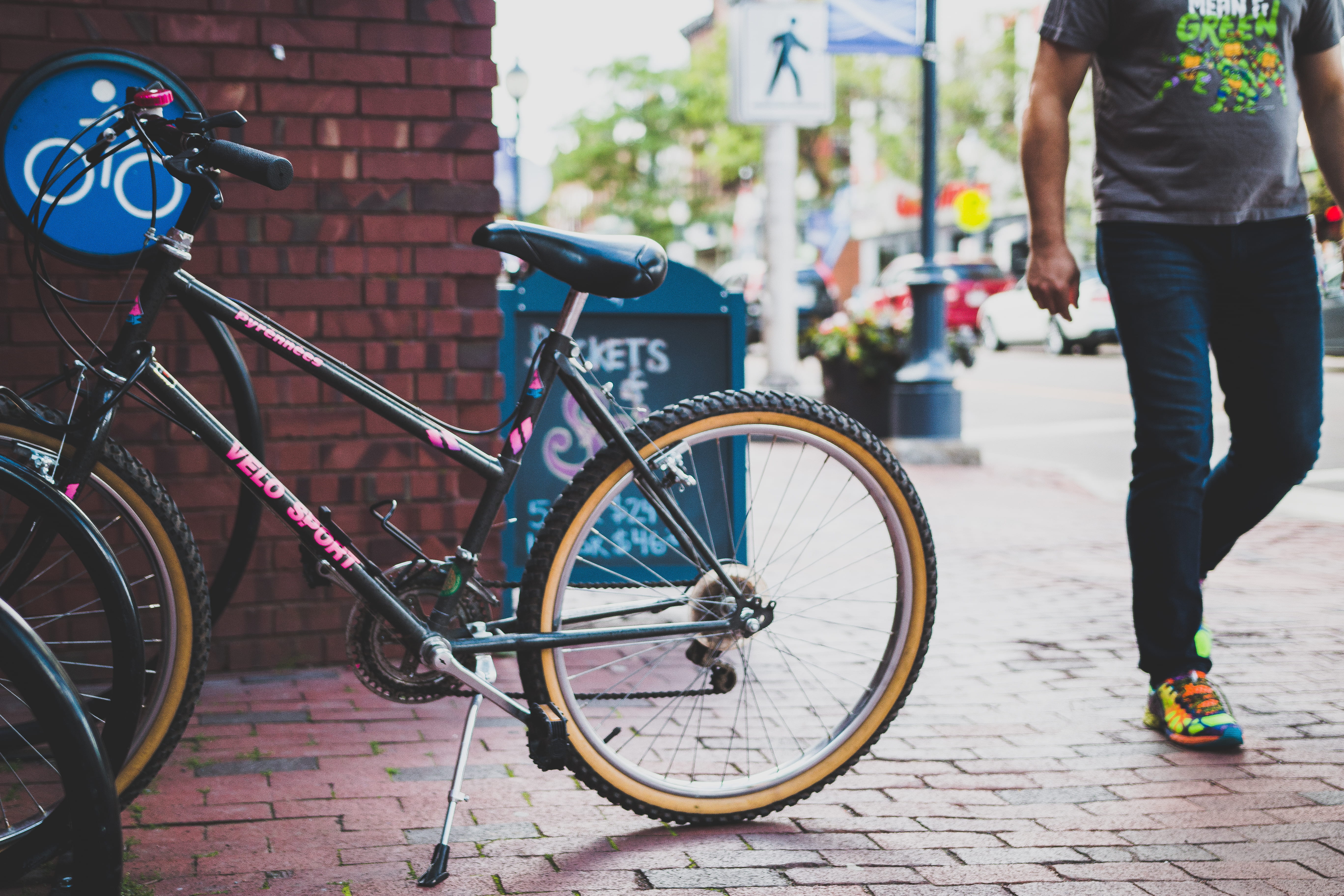 potted plant, black, pottery, street, transportation, vehicle, commuter, brick, outdoors, footpath, sidewalk, land vehicle, one person, canada, human, focus on foreground, HD Wallpaper