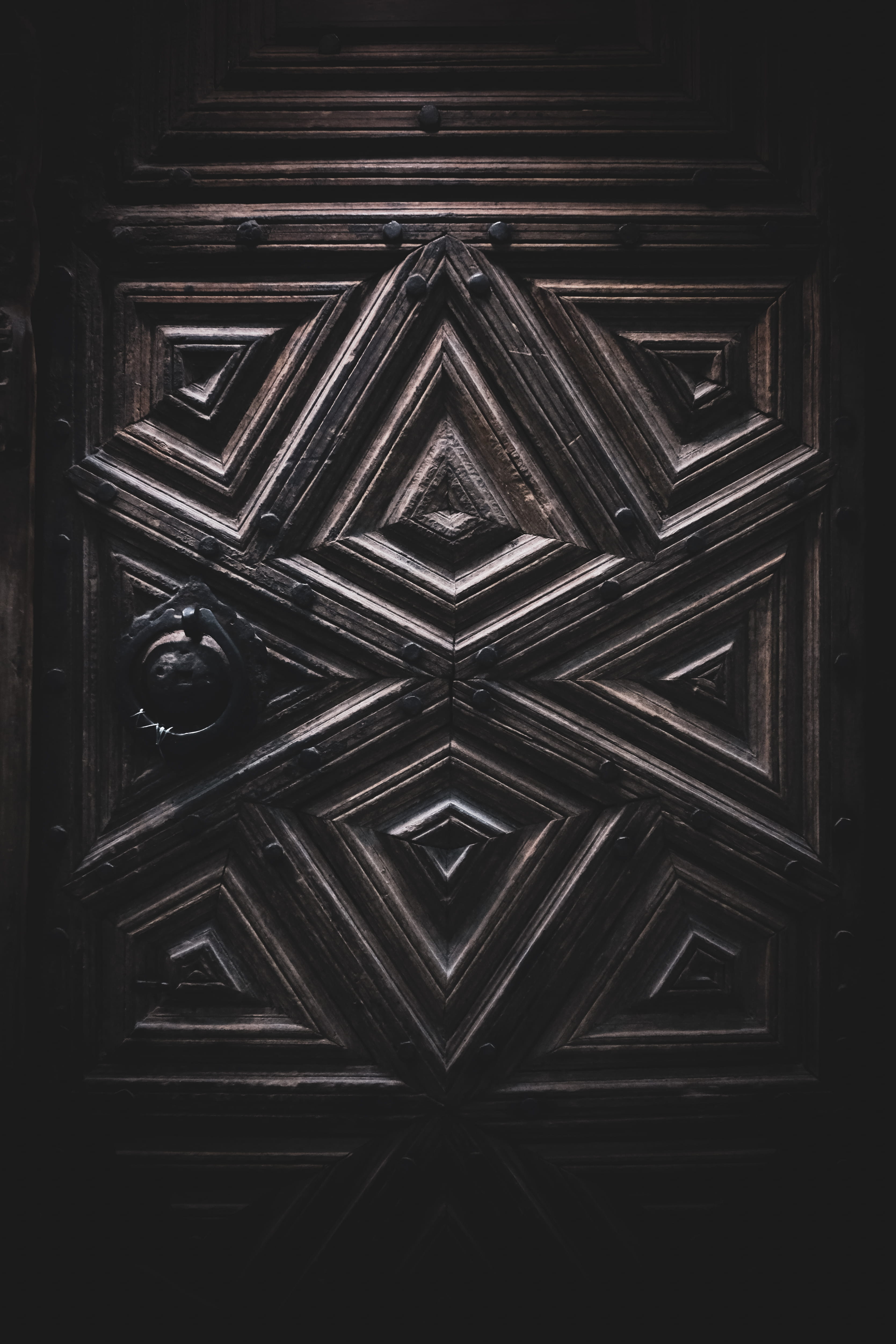 close-up, pattern, day, wall, textured, ceiling, built structure, shape, rack, design, door, entrance, closed, geometric shape, full frame, wood - material, Phone HD Wallpaper