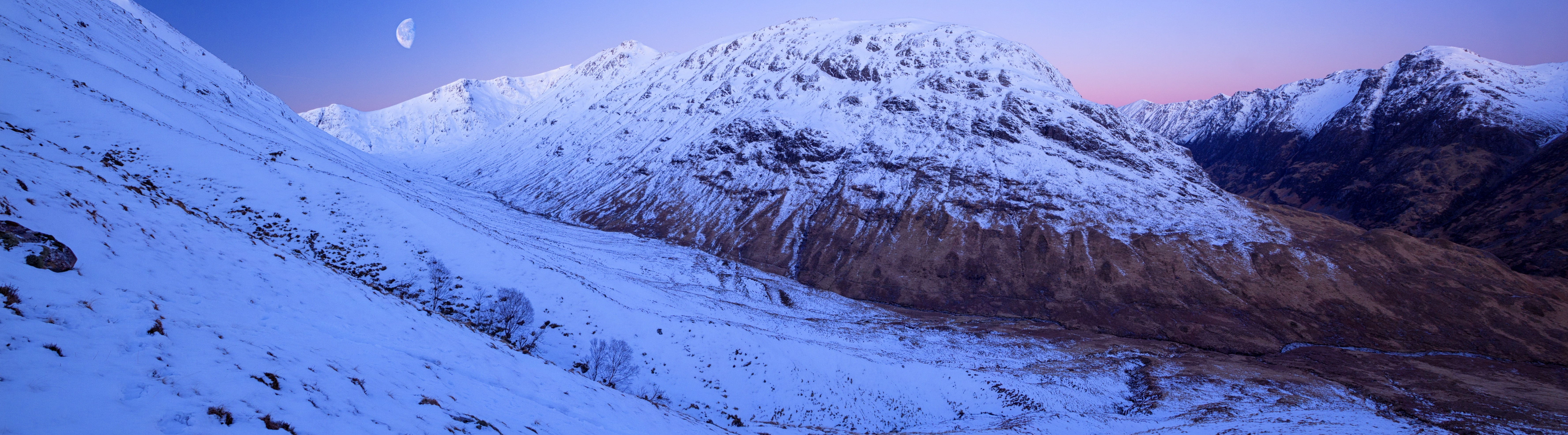 tranquility, snowcapped mountain, Panoramic, Mountains, Beautiful, frozen, Highlands, Snowy, Winter, pine tree, Dawn, mountain, glencoe, Scotland, beauty in nature, HD Wallpaper