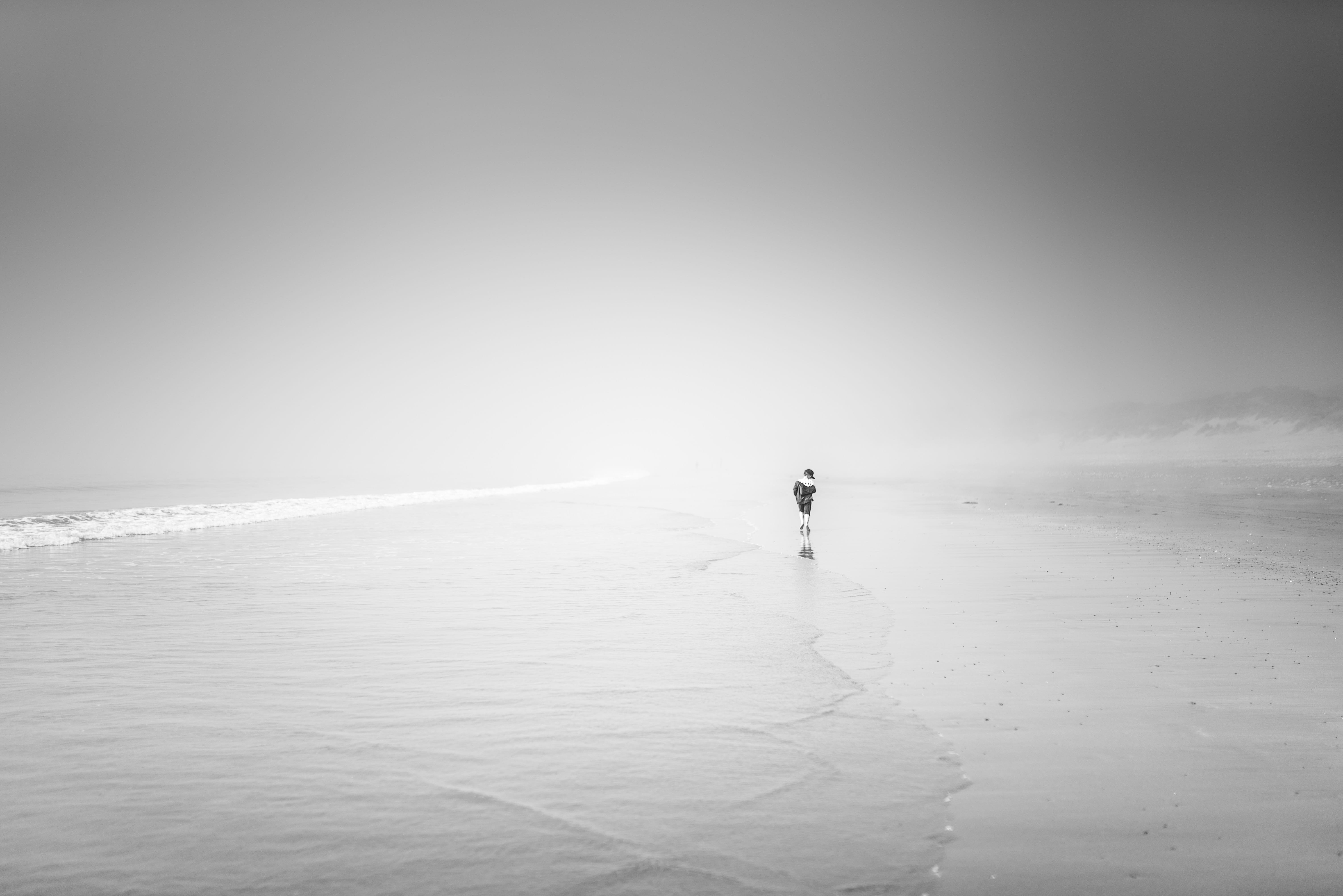 water, weather, horizon over water, sea, sky, one person, tranquil scene, united kingdom, beauty in nature, boy, ocean, land, full length, fog, mist, copy space, HD Wallpaper