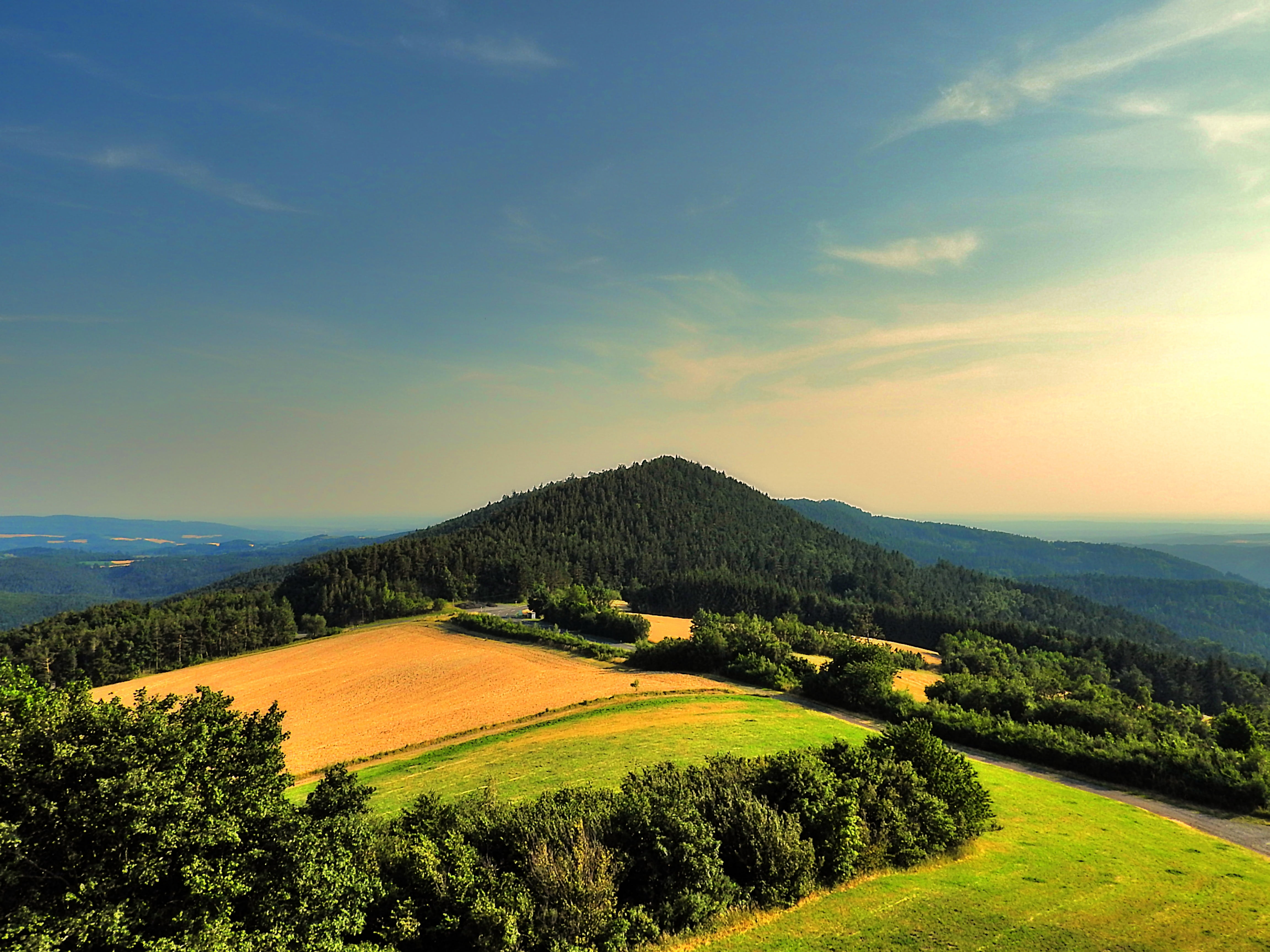distant view, land, outdoors, hill, green Color, beauty in nature, summer, growth, rural Scene, agriculture, tranquil scene, non-urban scene, meadow, mountain, HD Wallpaper