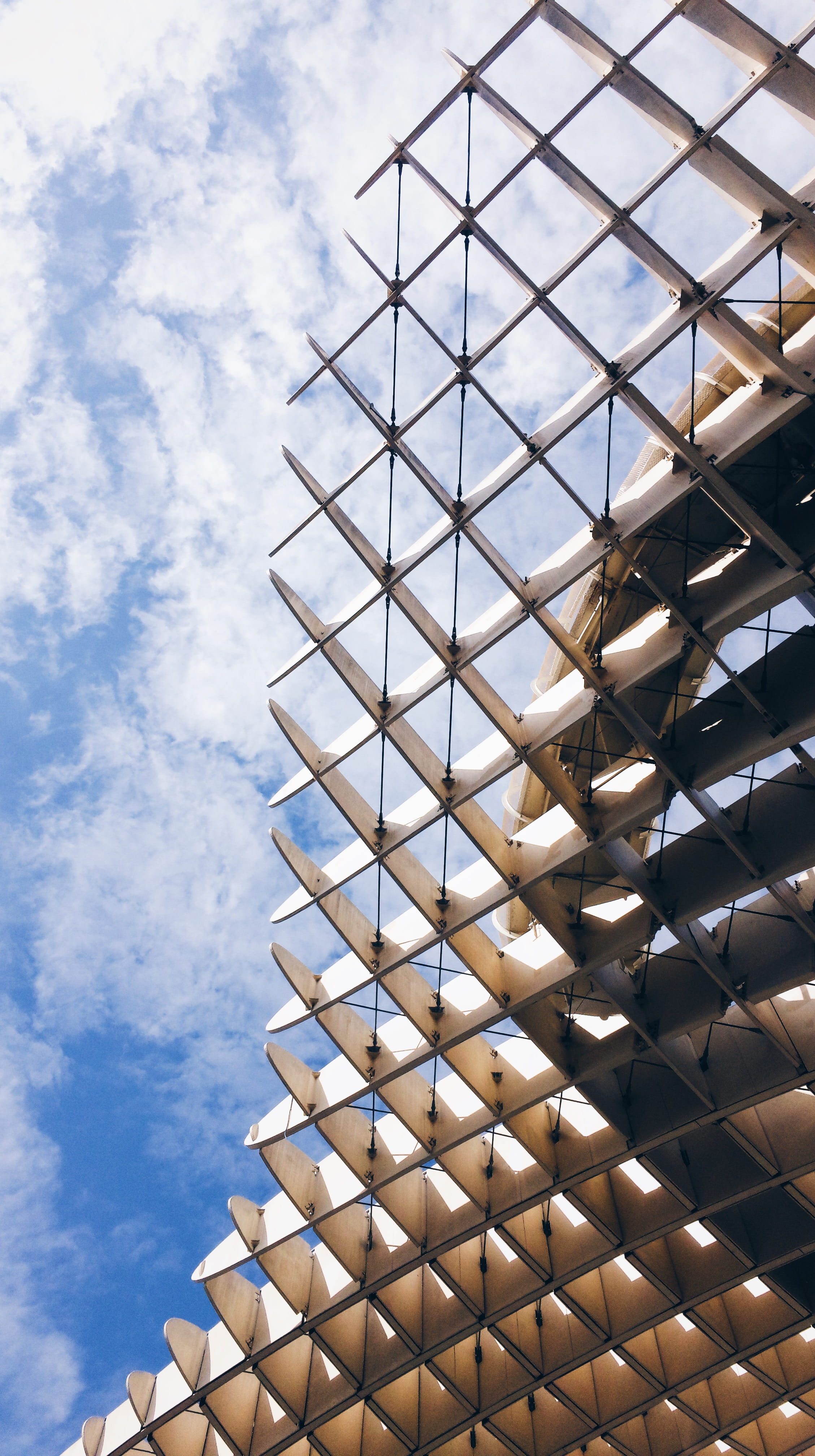 no people, sevilla, day, flare, square, modern, spain, setas, cloud - sky, metropolis, geometric shape, triangle, 4K, outdoors, nature, office building exterior, Phone HD Wallpaper