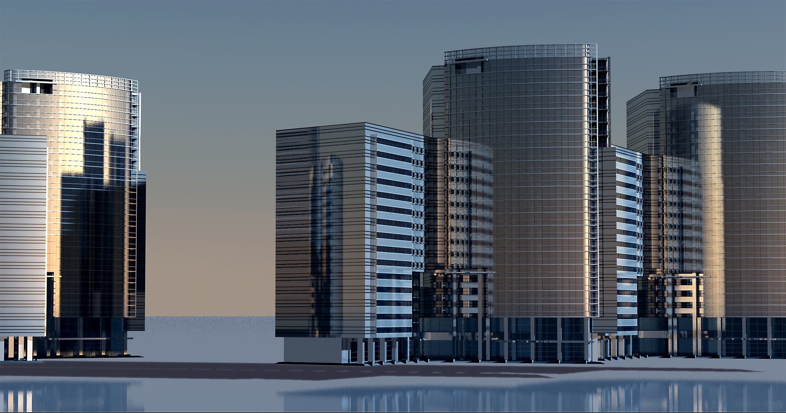 rendering, no people, 3d visualization, sky, modern, built structure, apartment, glass, towers, silhouette, building, tall - high, office, corporate business, HD Wallpaper