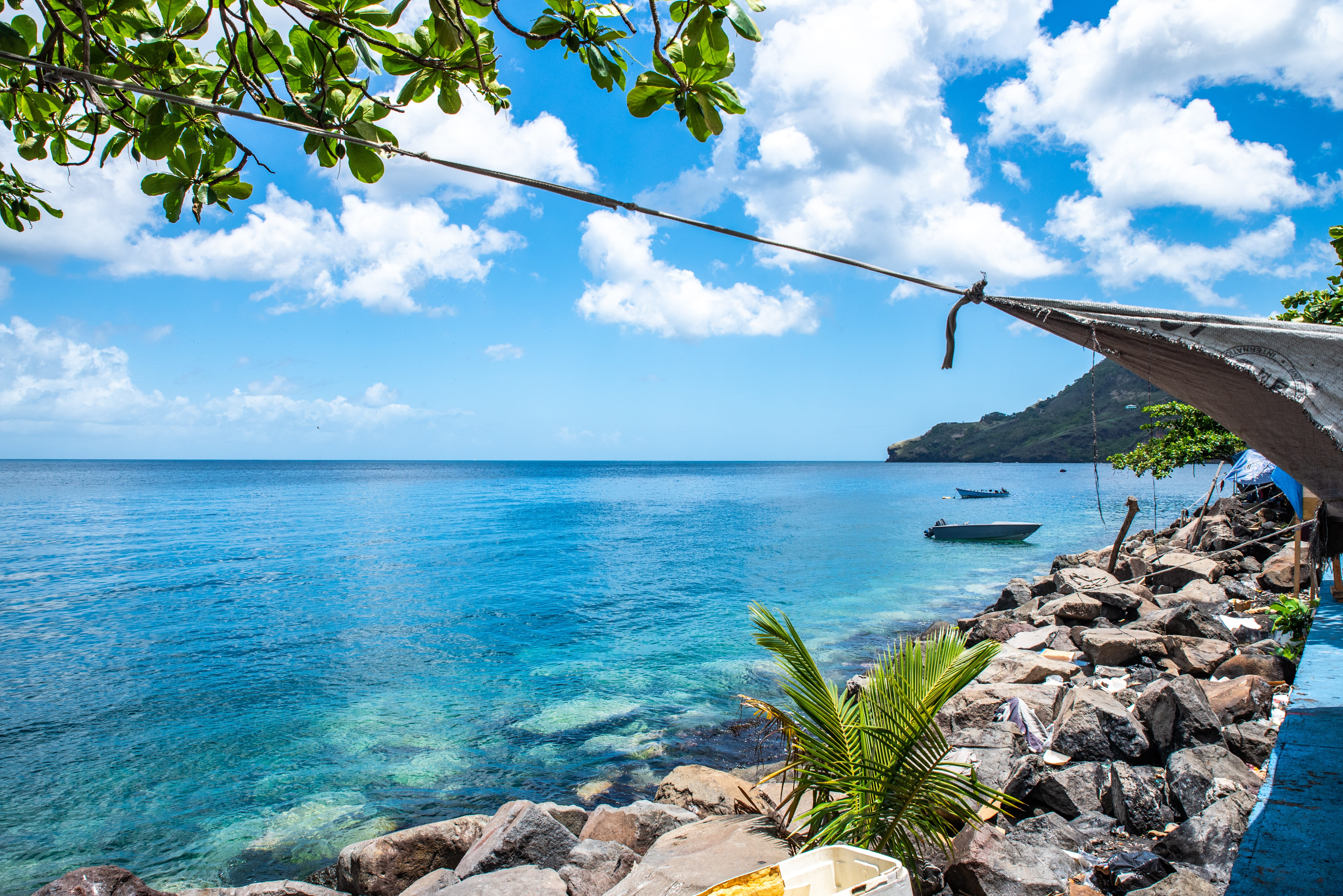 no people, beach, tranquility, sea, plant, horizon, st vincent and the grenadines, sky, paradise, rock, day, solid, water, caribbean, scenics - nature, HD Wallpaper